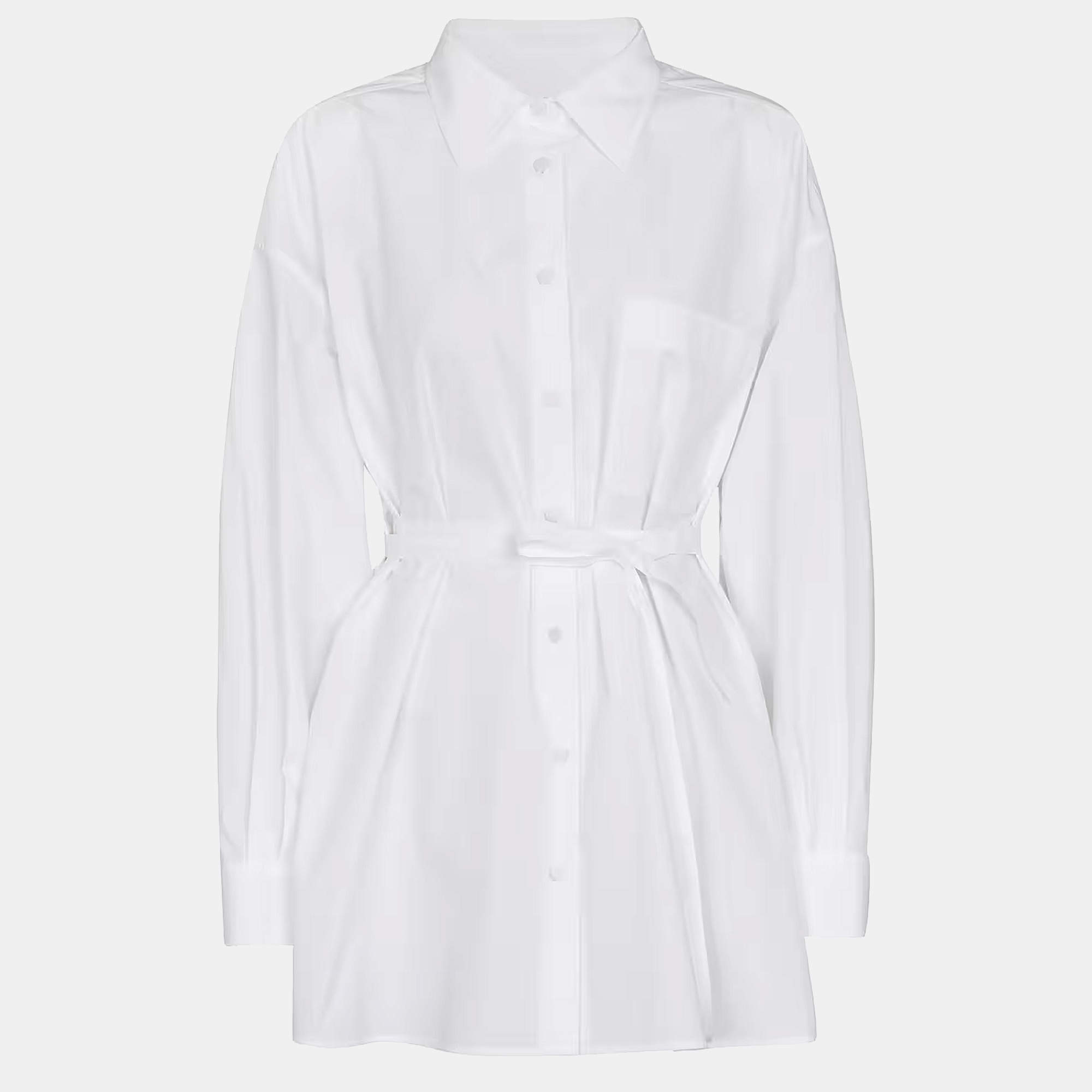 Pre Owned Valentino White Cotton Waist Tie Shirt XS