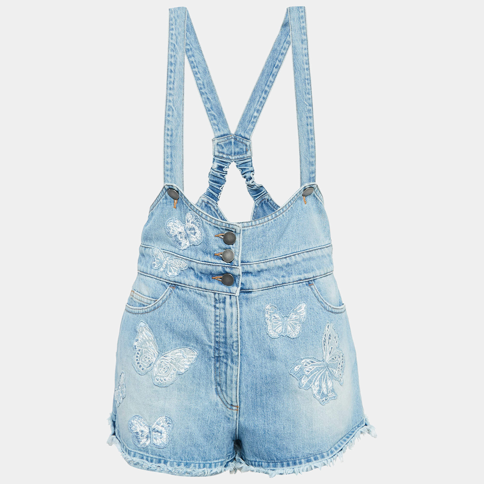 Valentino Blue Washed Denim Butterfly Applique Dungaree M