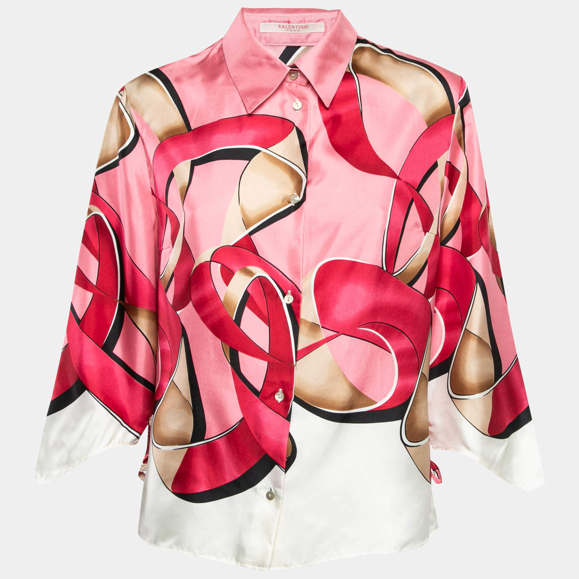 Pre Owned Valentino Vintage Pink Abstract Print Silk Shirt L