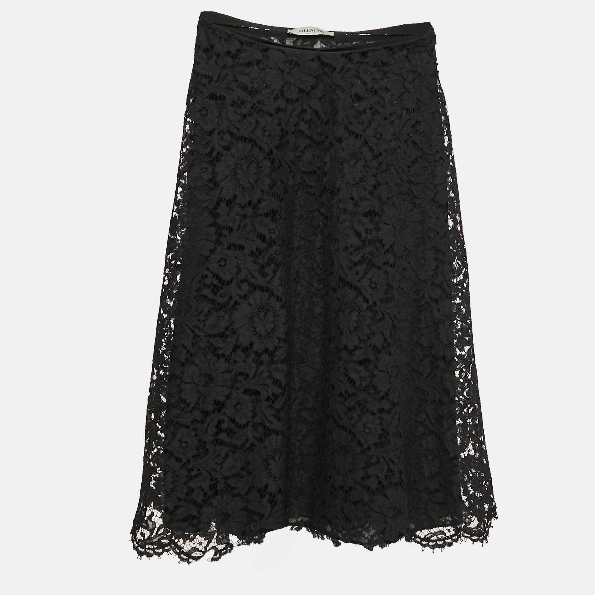 Valentino Black Lace Corded Midi  Skirt S