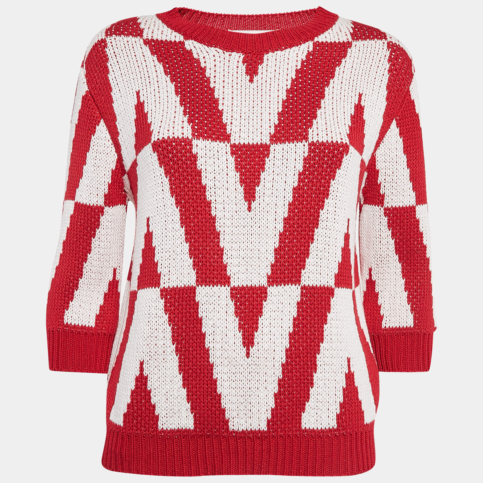Valentino Red/White V Pattern Knit Sweater L