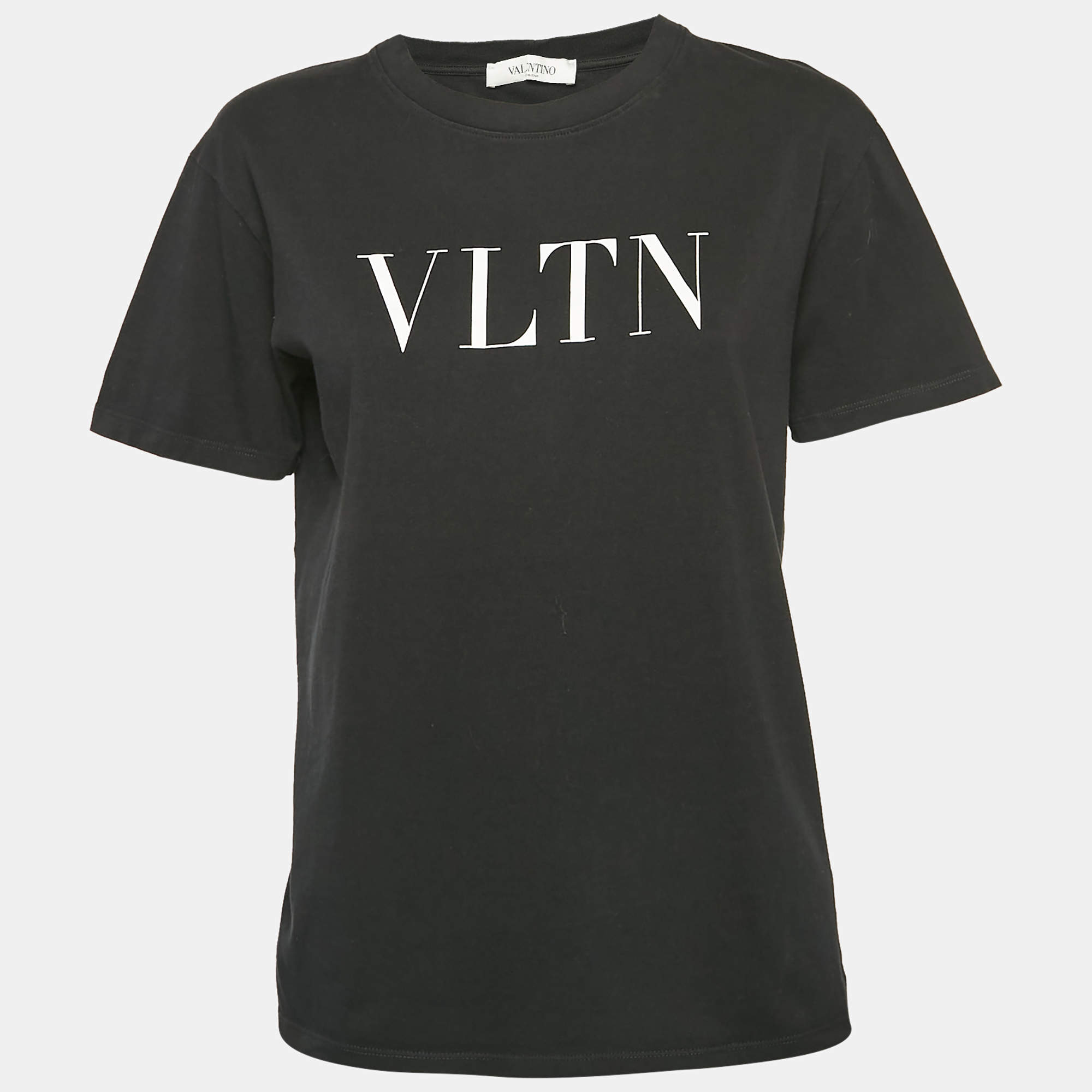Pre Owned Valentino Black VLTN Print Jersey Crew Neck T-Shirt XS