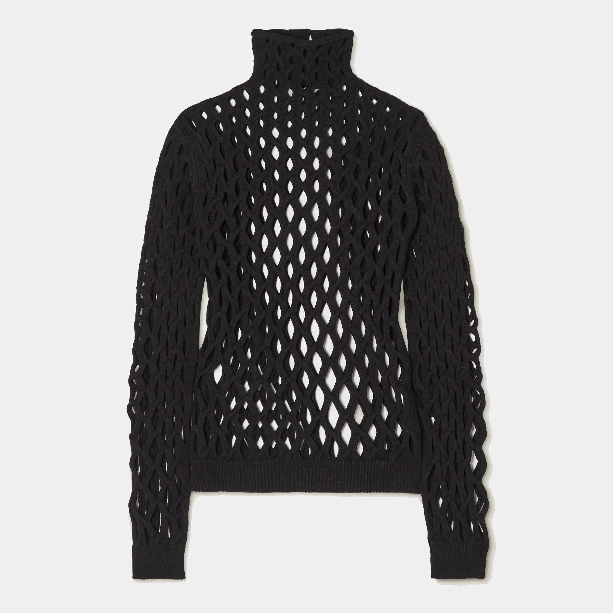 Pre Owned Valentino Black Mesh Knit High Neck Sweater L