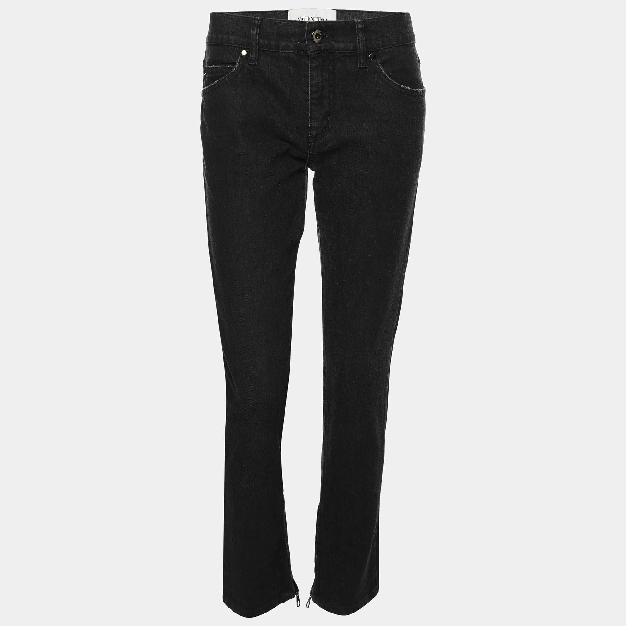 Pre Owned Valentino Black Denim Petale Jeans S