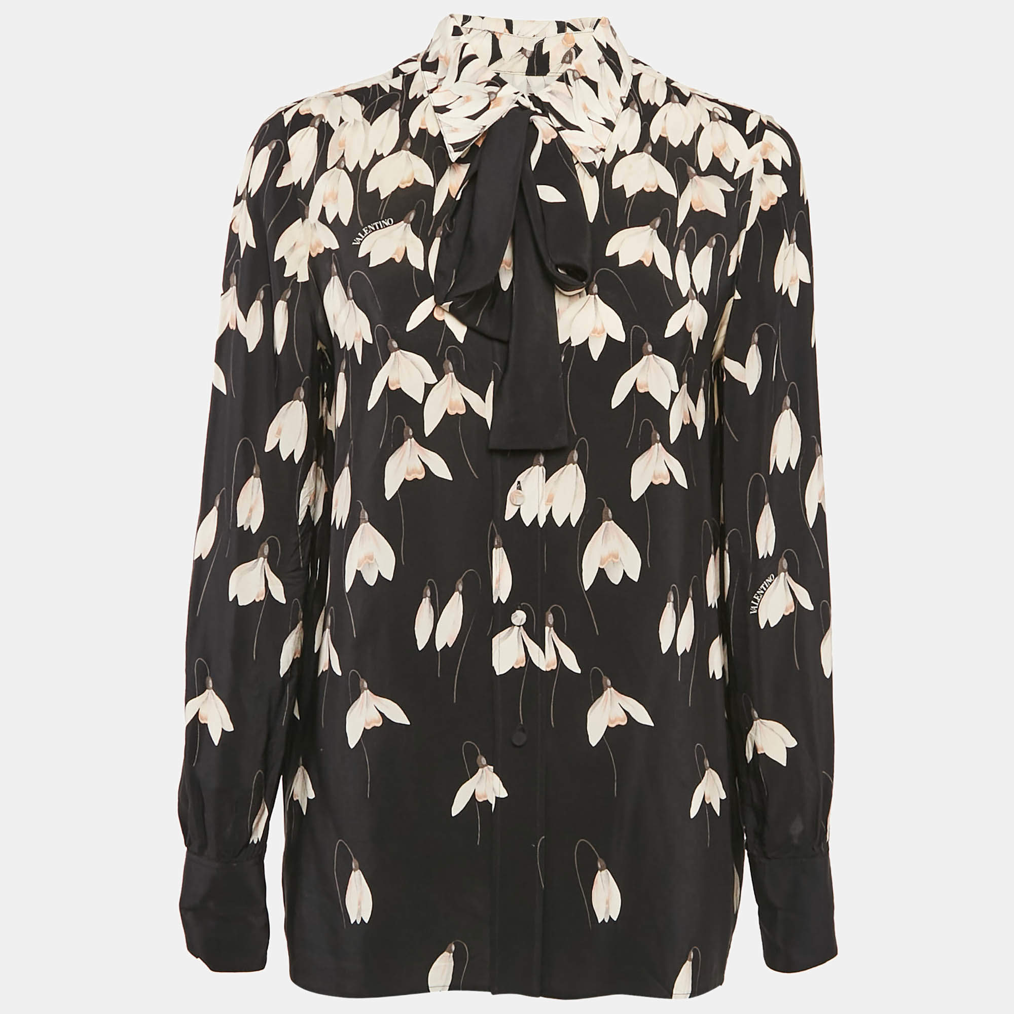 Pre Owned Valentino Black Bucaneve Print Silk Shirt M