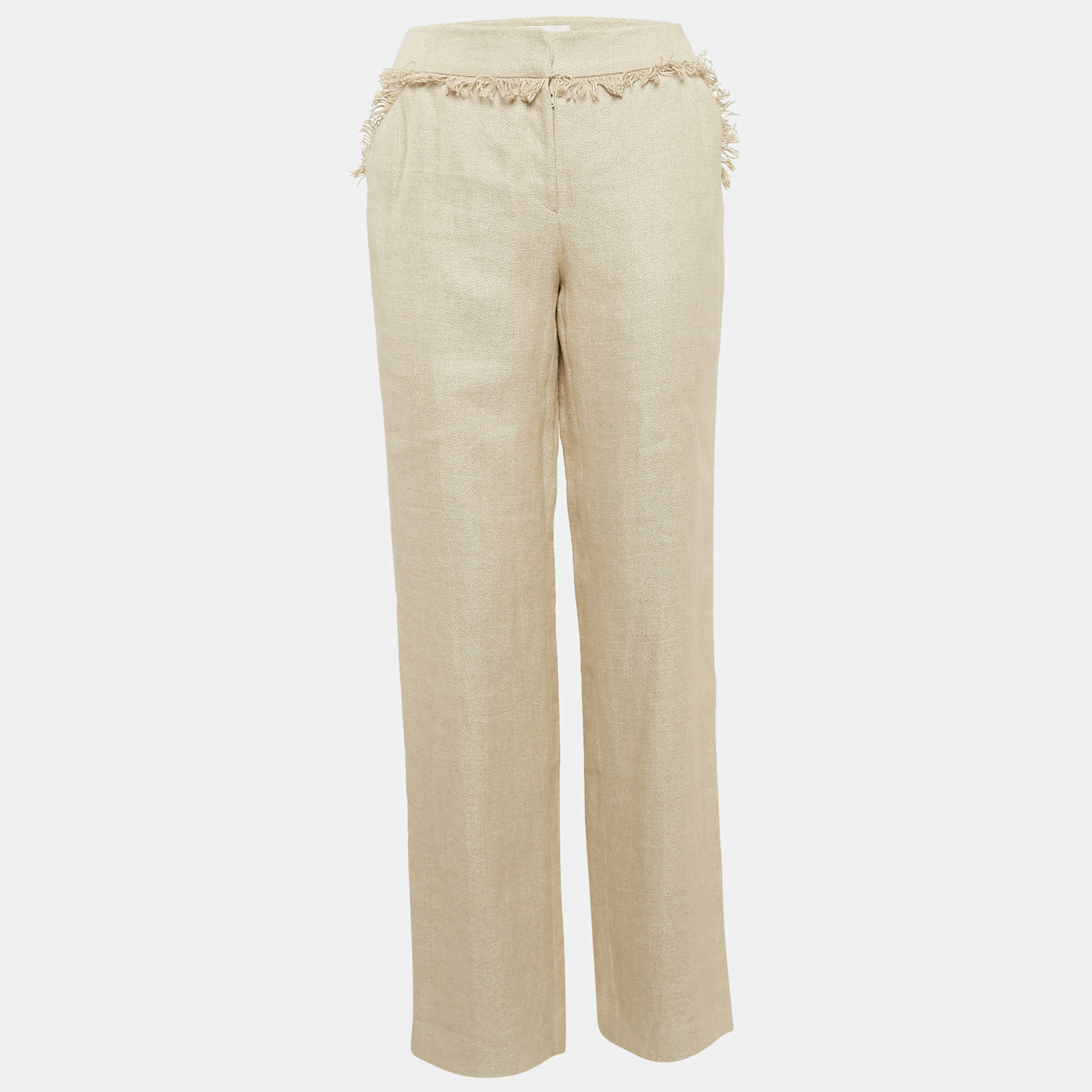 Valentino Beige Linen Fringed Trousers L