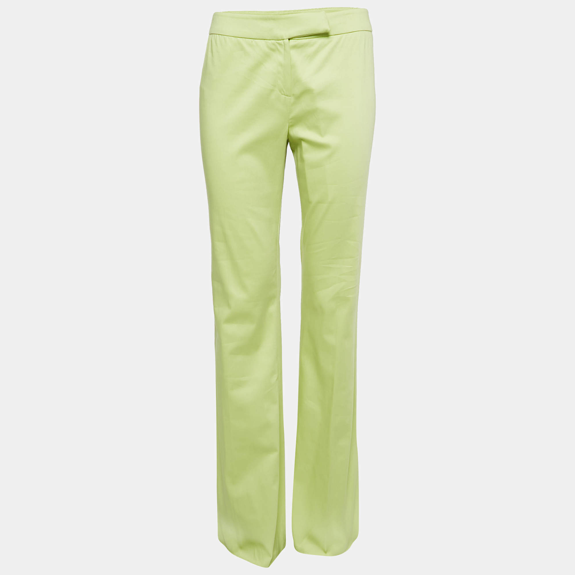 Pre Owned Valentino Green Cotton Straight Leg Trousers S