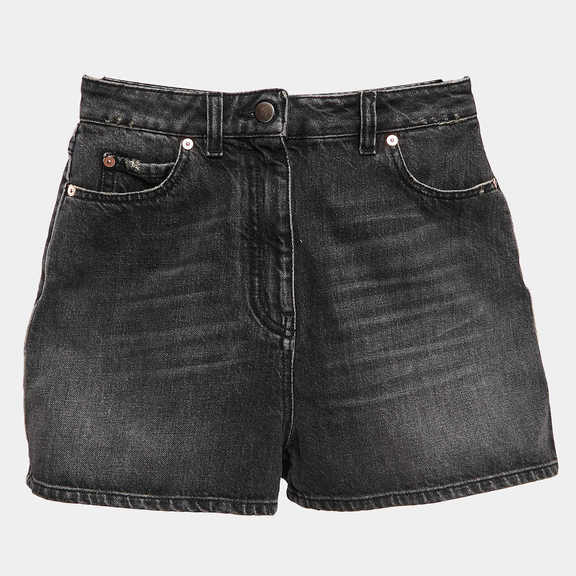 Valentino Black Distressed Denim Shorts M 