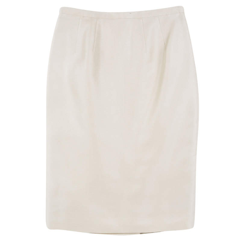 Pre Owned Valentino Beige Silk Pencil Skirt M