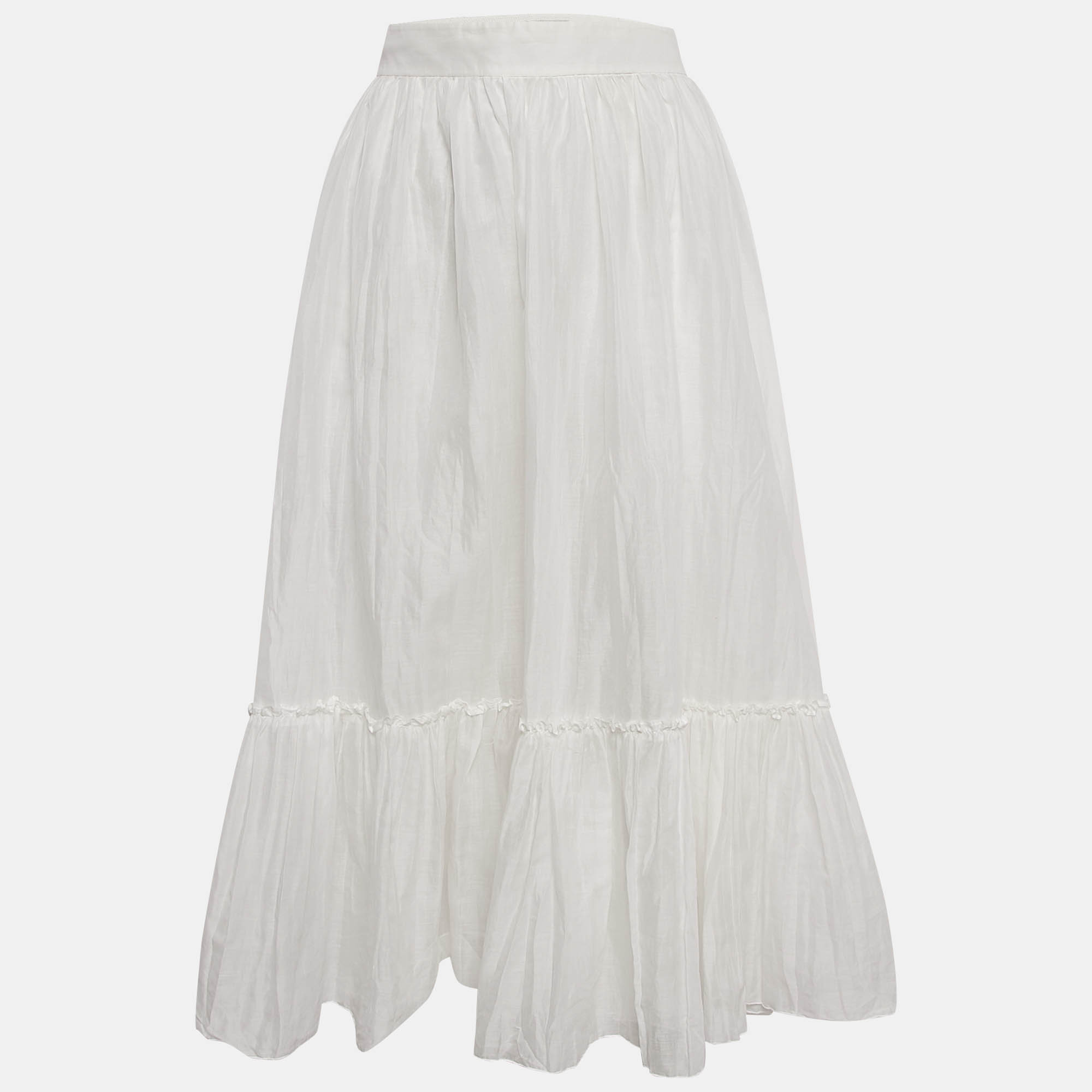 Valentino White Cotton Flounce Maxi Skirt M