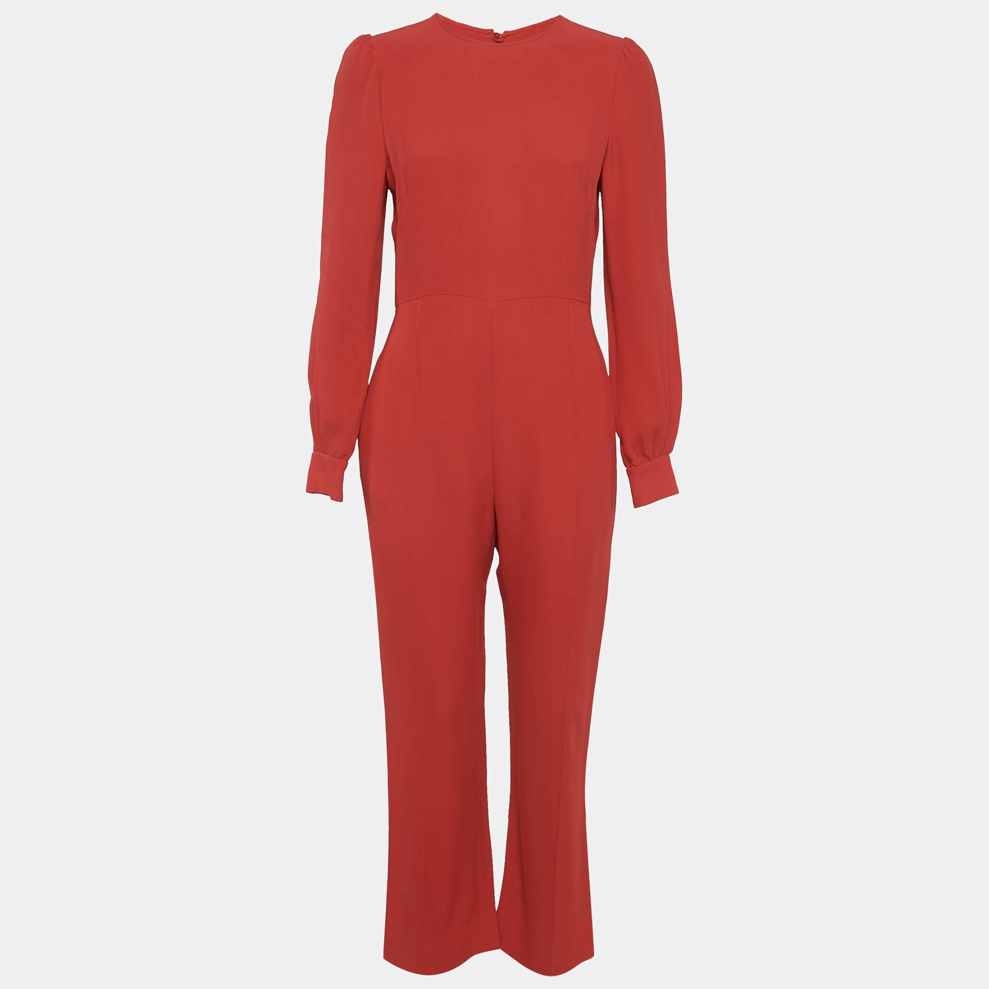 Valentino Red Silk Full Sleeve Jumpsuit M