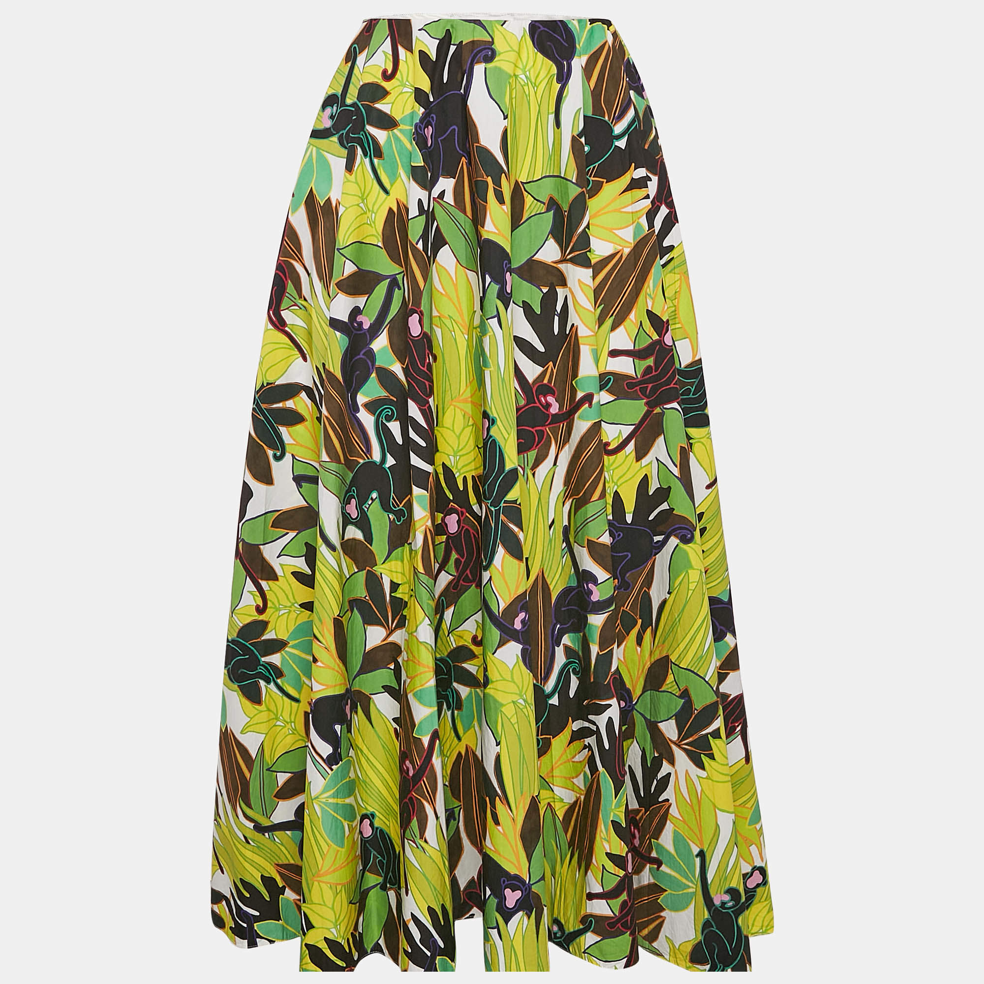 Pre Owned Valentino Multicolor Printed Cotton Midi Skirt M
