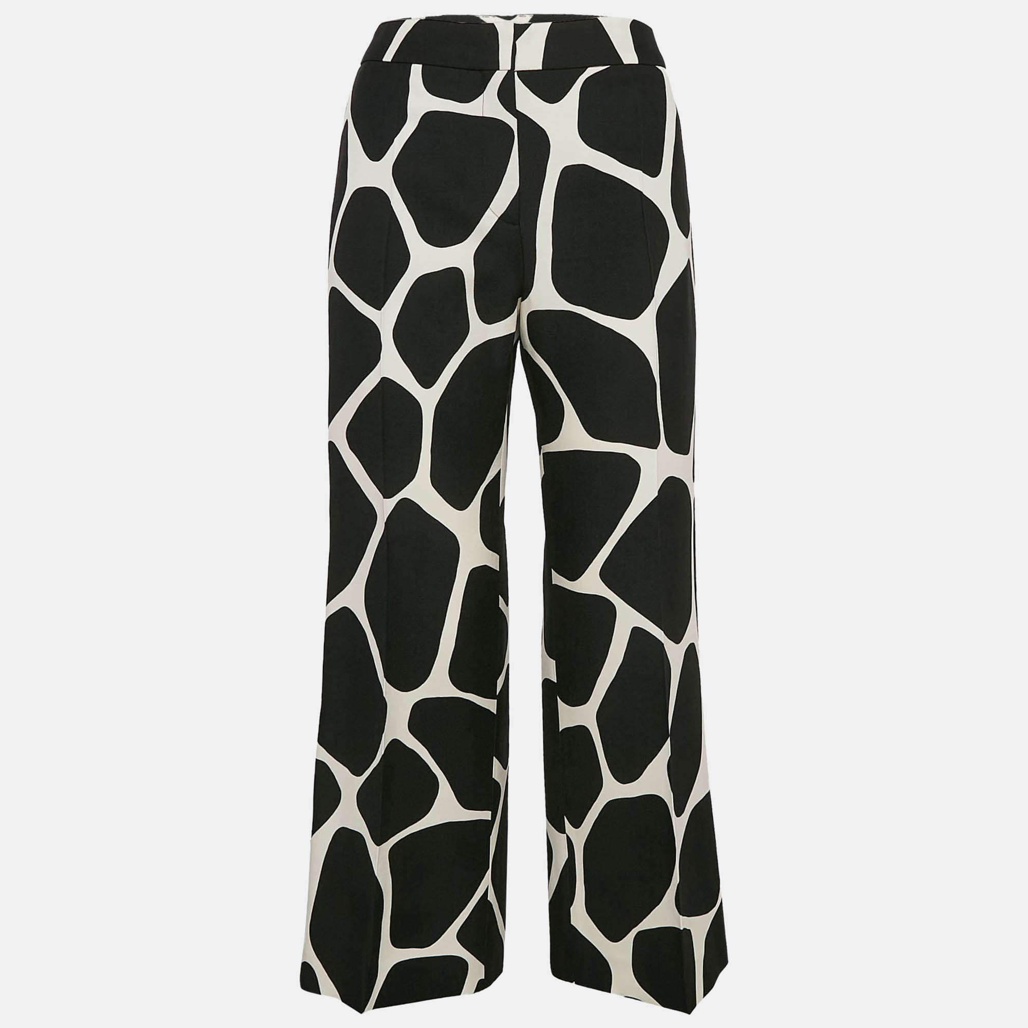 Pre Owned Valentino Black/White Printed Wool Blend Wide Leg Pants M