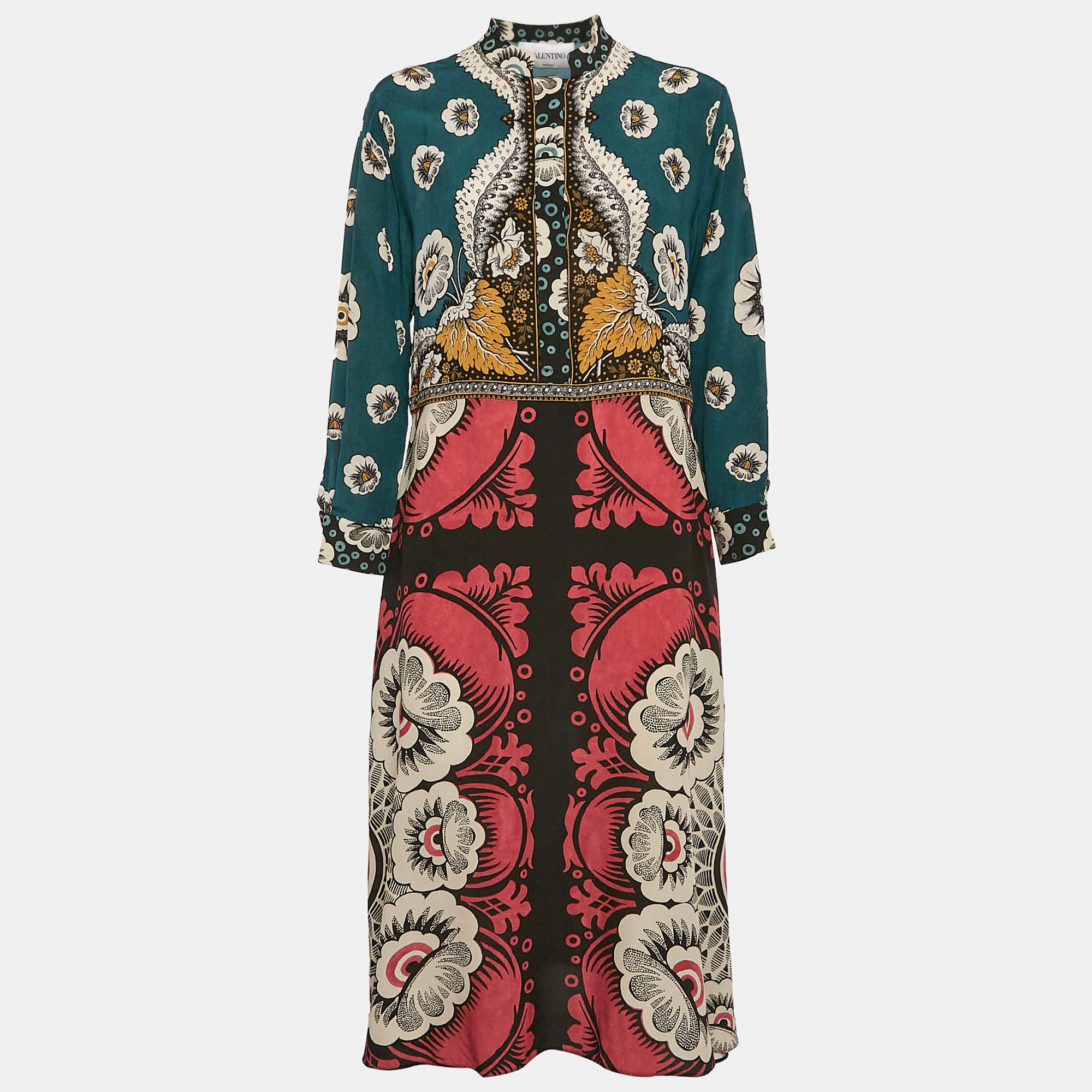 Valentino Multicolor Printed Silk Full Sleeve Midi Dress M