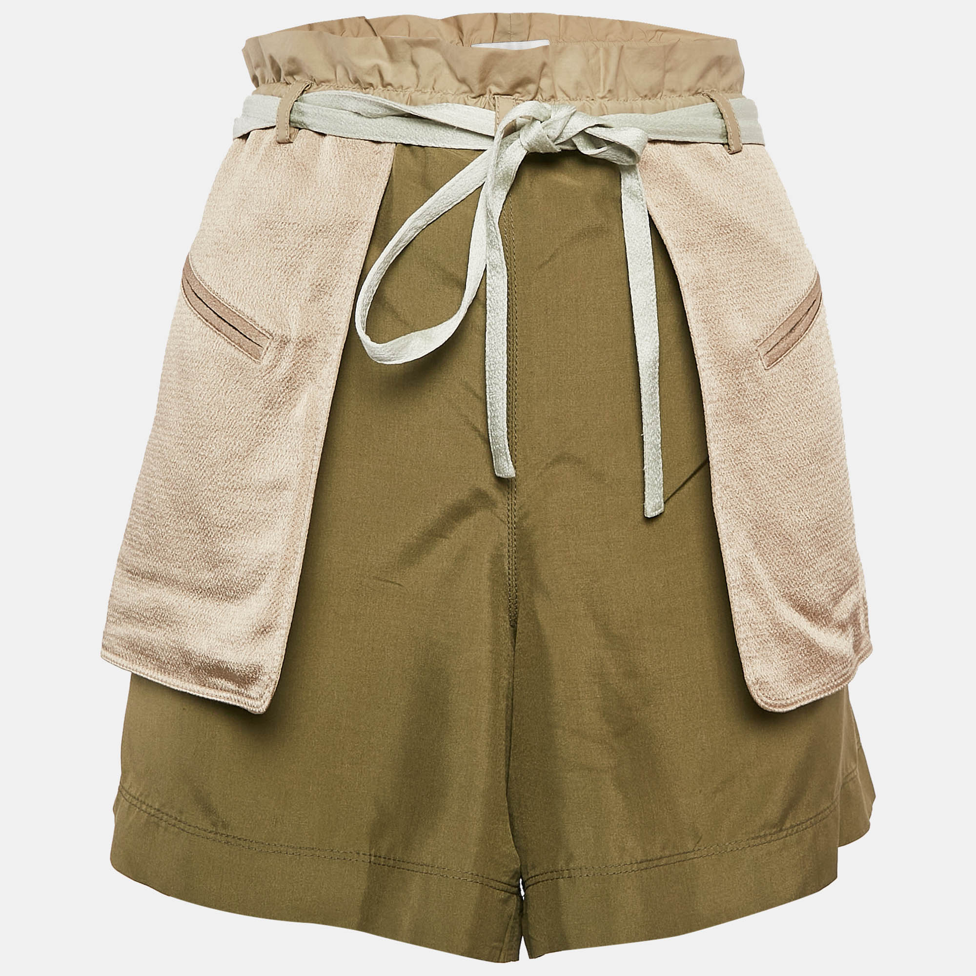 Valentino Beige/Green Crepe and Silk Pocket Detail Shorts S