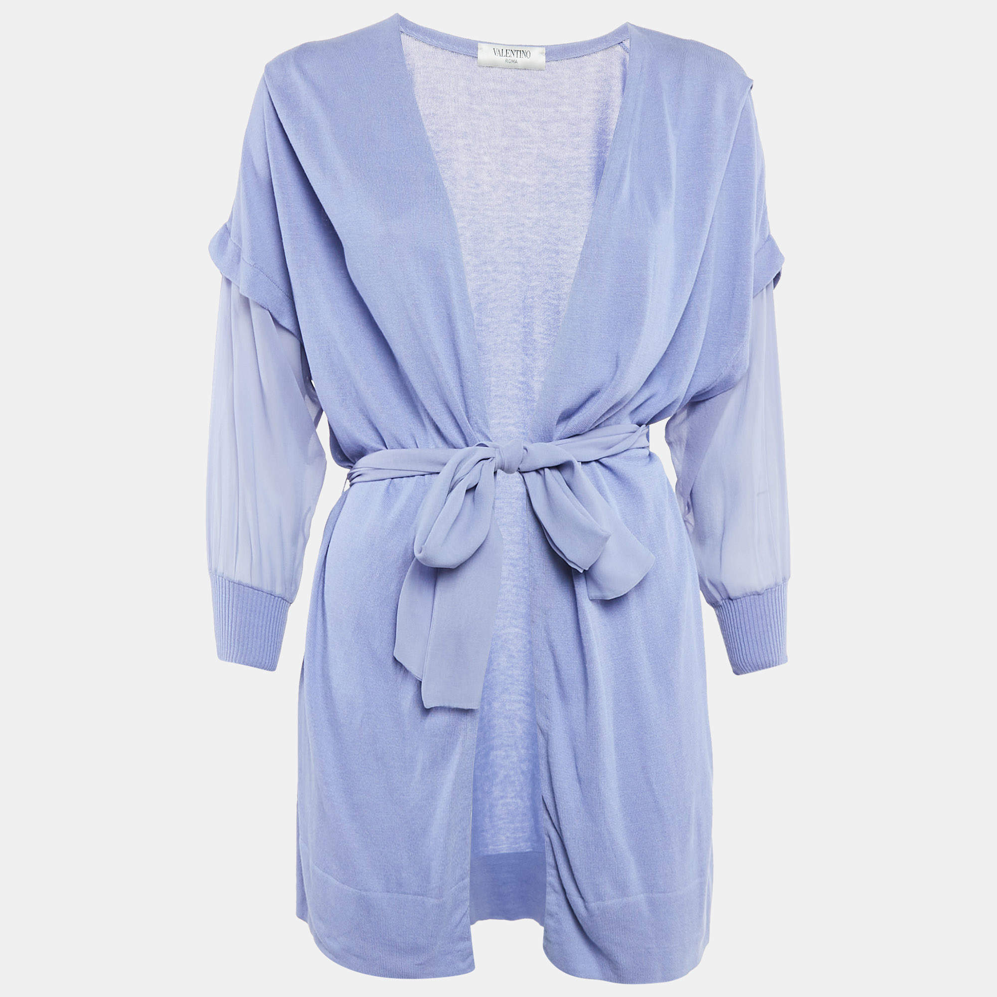 Valentino Light Purple Cotton Belted Open Cardigan M