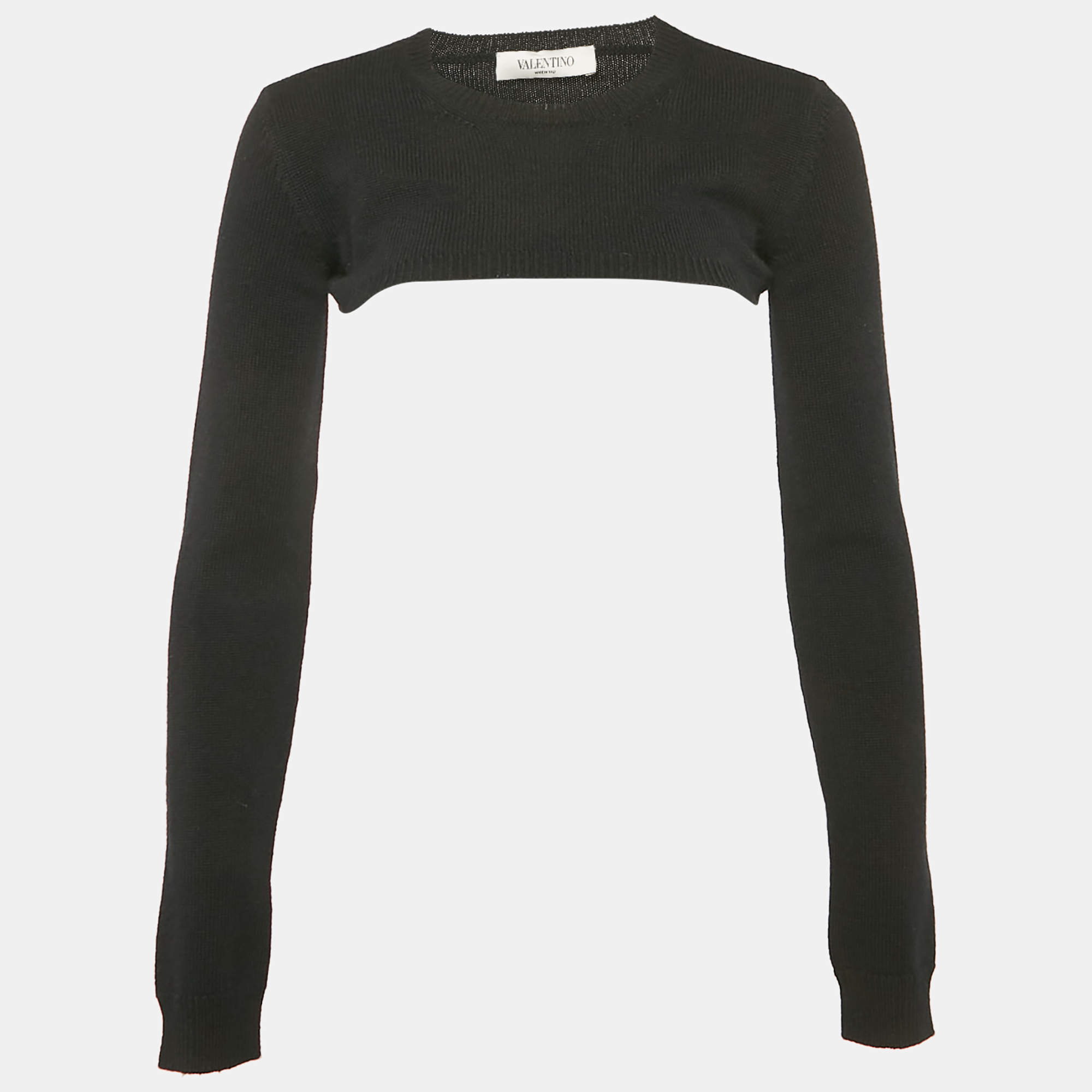 Pre Owned Valentino Black Cashmere Knit Crop Sweater S