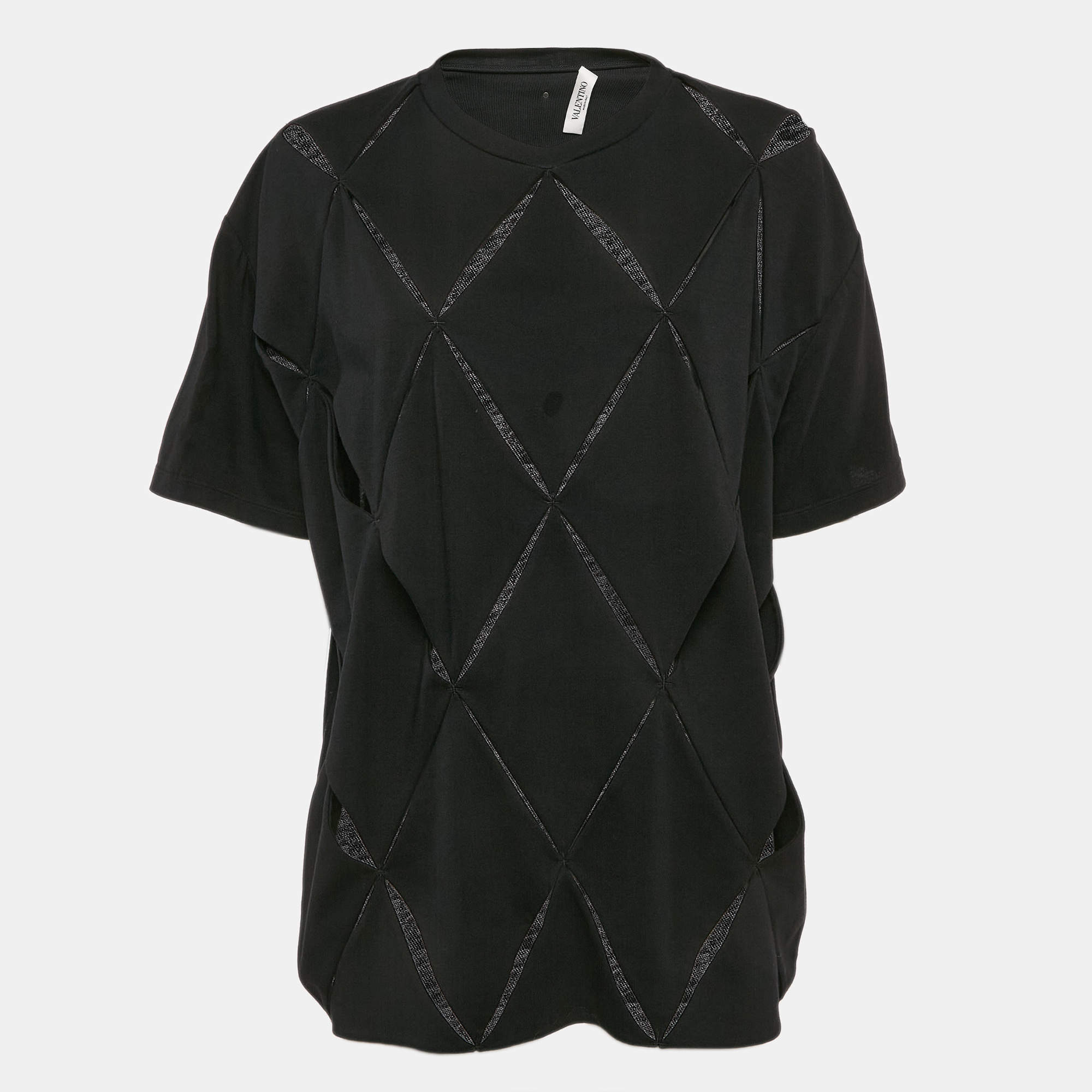 Pre Owned Valentino Black Cut-Out Jersey Crew Neck T-Shirt L
