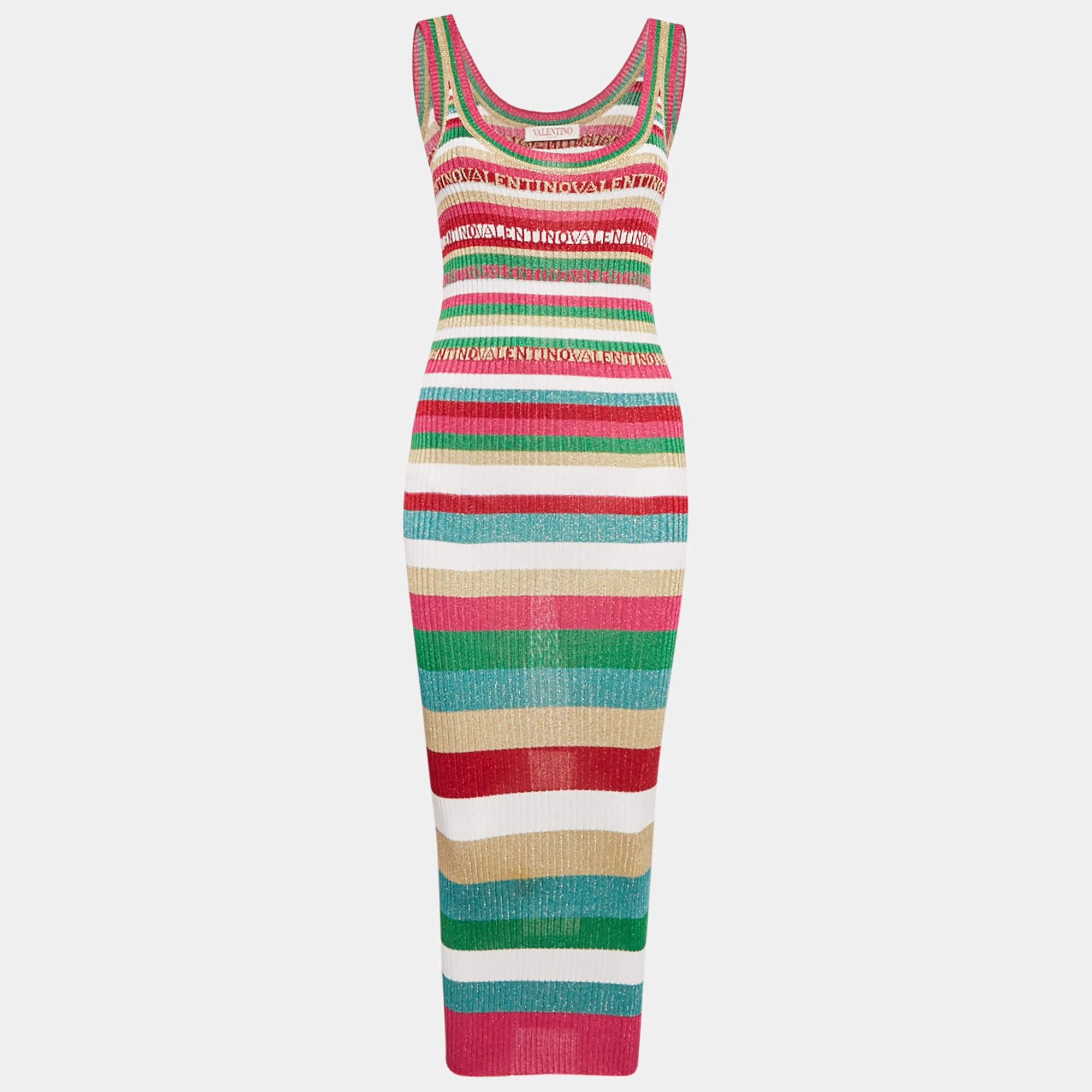 Valentino Striped Lurex Rib Knit Midi Dress S