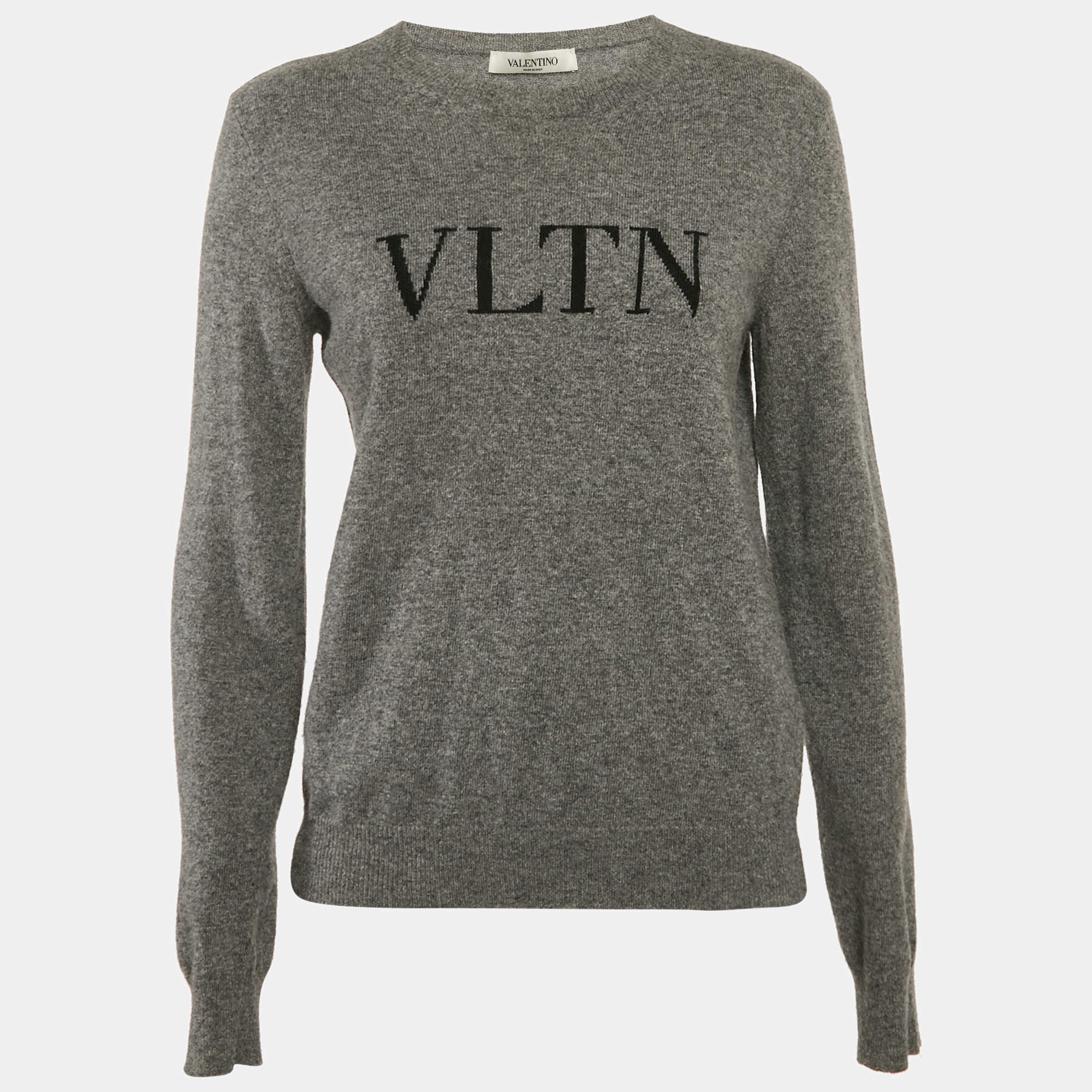 Valentino Grey VLTN Intarsia Wool Blend Sweatshirt L
