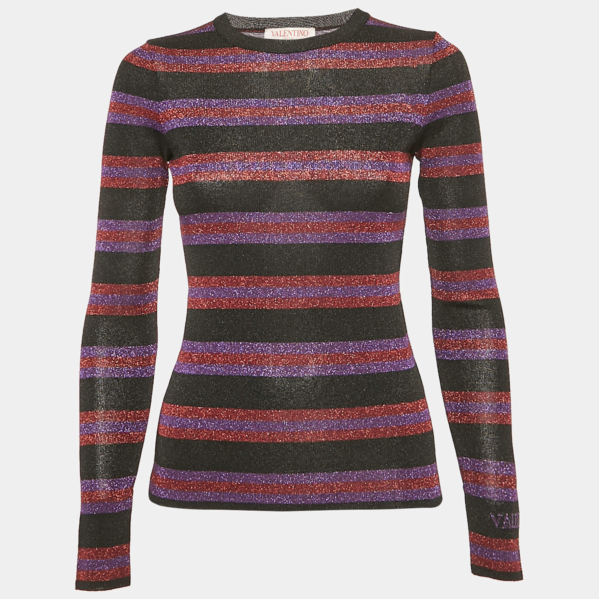 Valentino Purple/Black Striped Lurex Knit Jumper M
