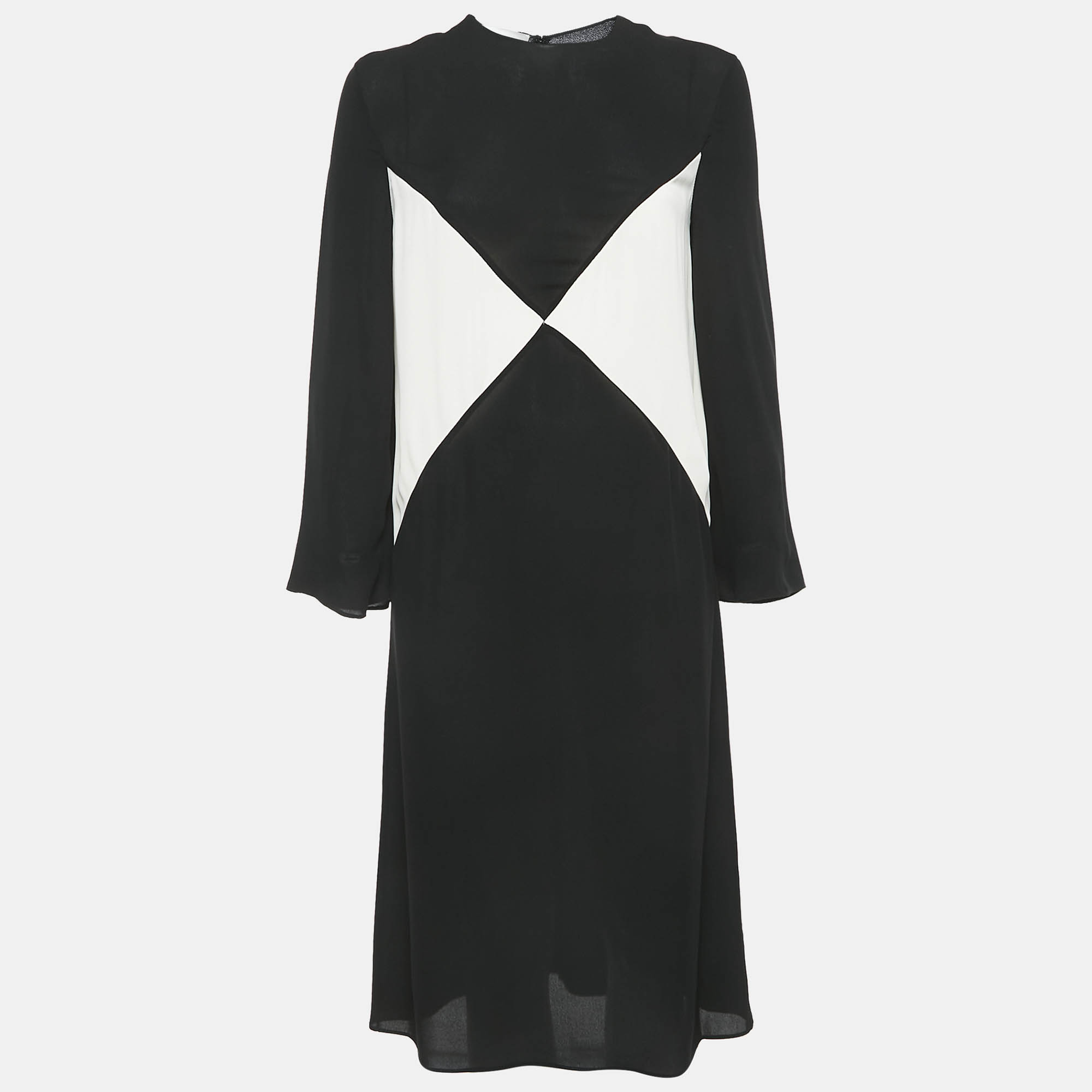 Valentino Black Silk Crepe Panel Detail Midi Shift Dress S