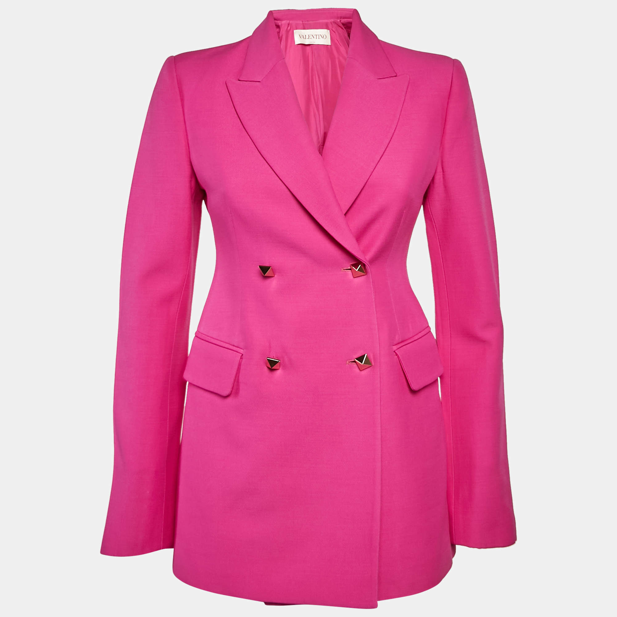 Valentino Pink Wool Rockstud Single Breasted Blazer S