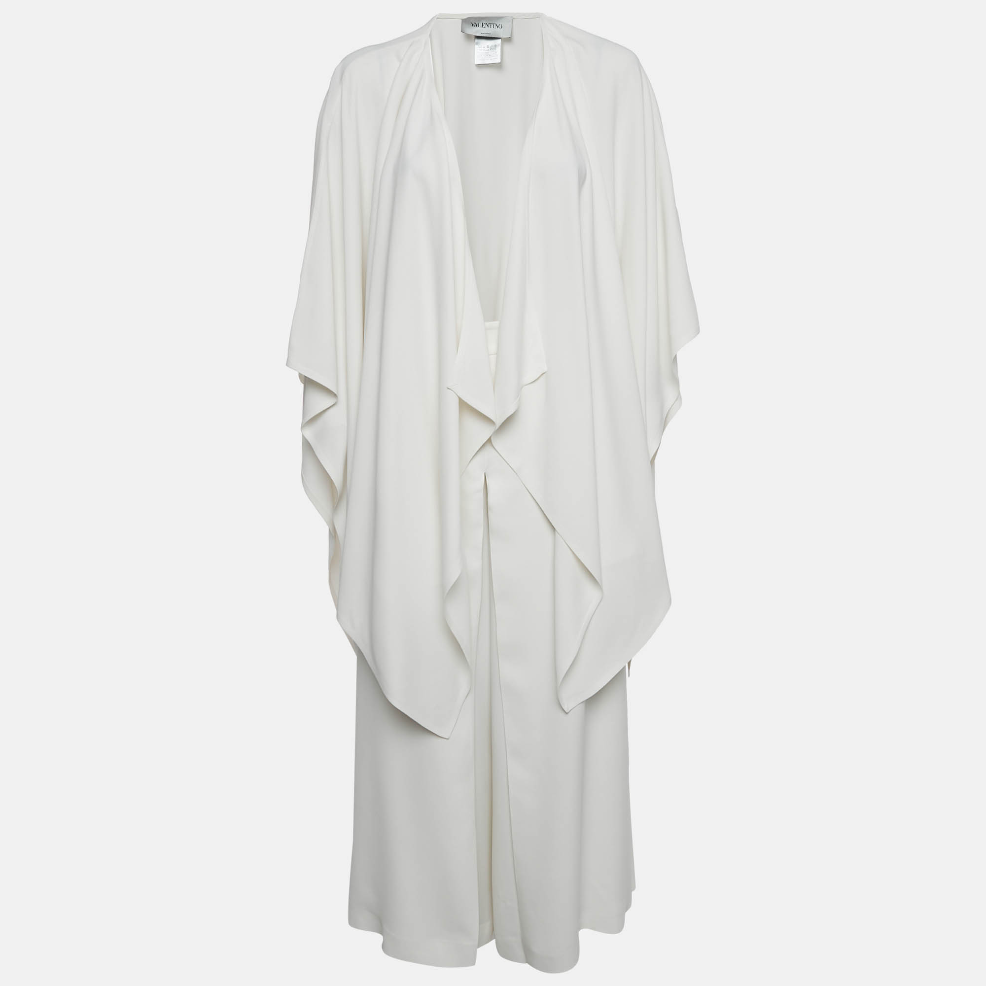Valentino White Crepe Wide Leg Trousers and Cape Shrug Set S/One Size