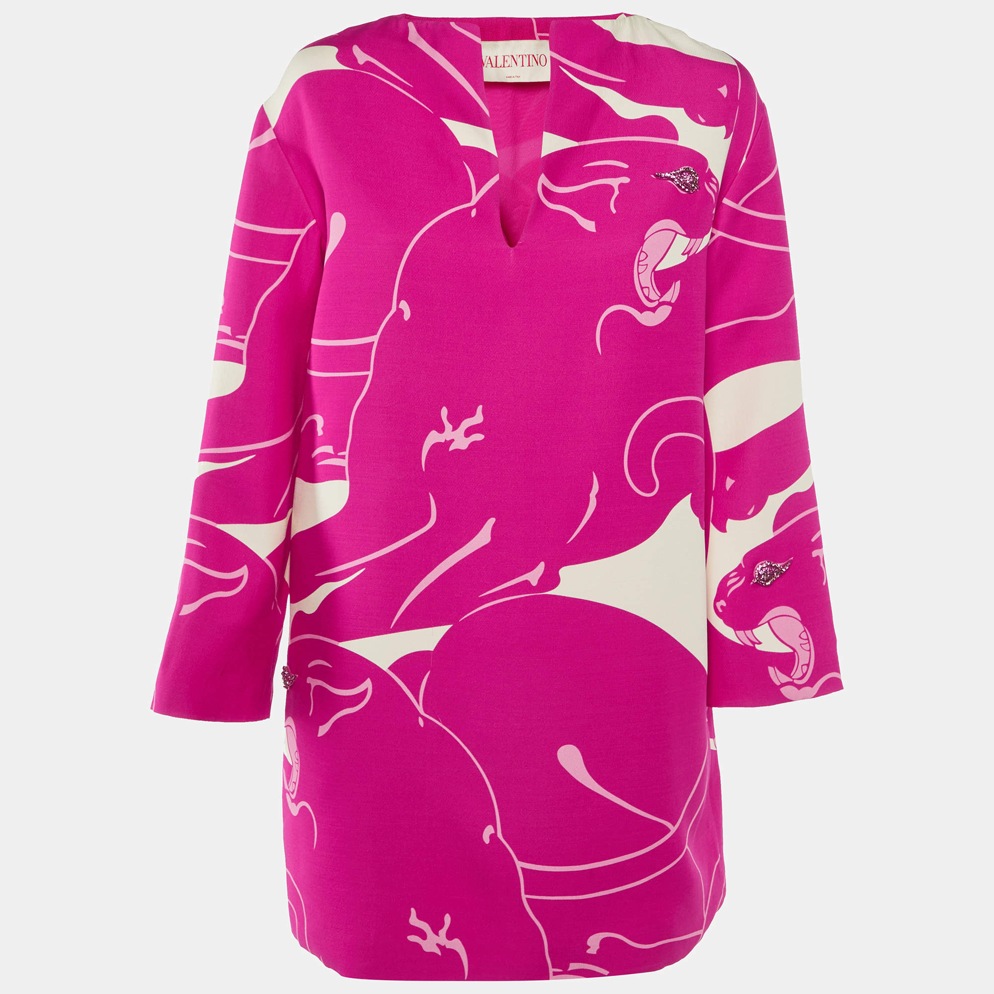 Valentino Pink Printed Stud Detail Silk Mini Dress M