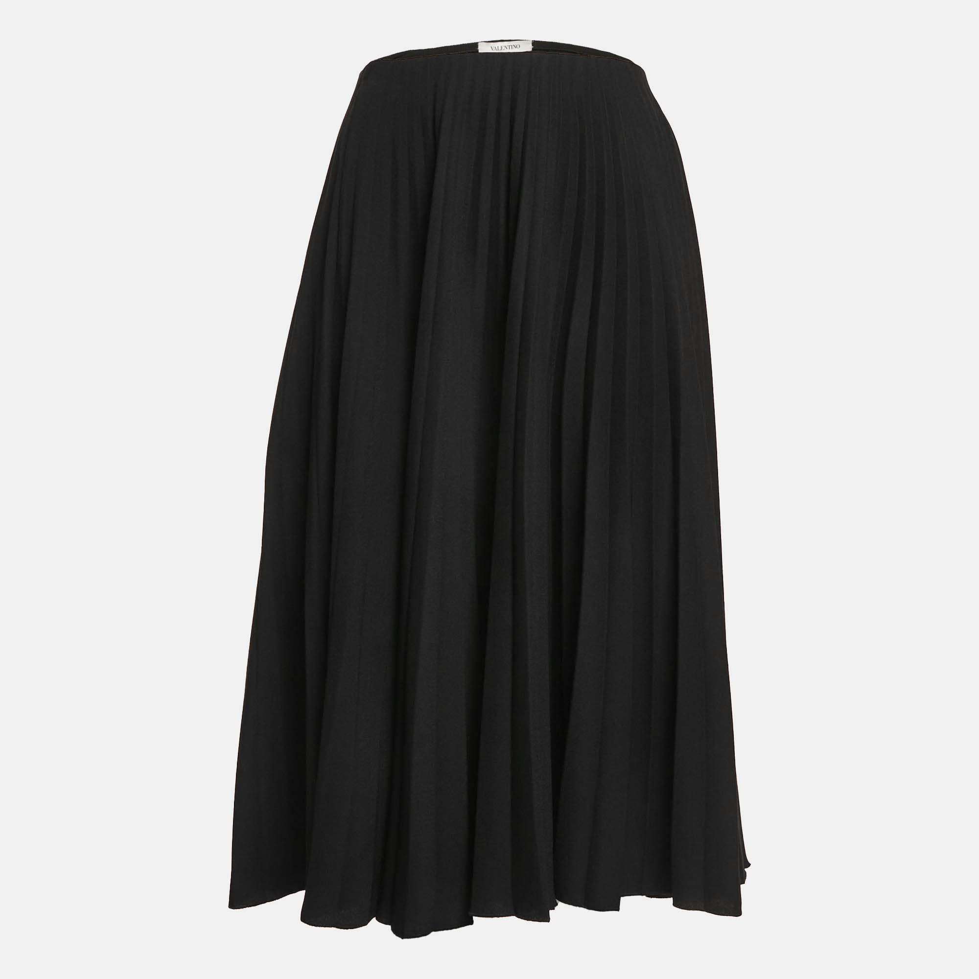 Valentino Black Sateen Plisse Midi Skirt M
