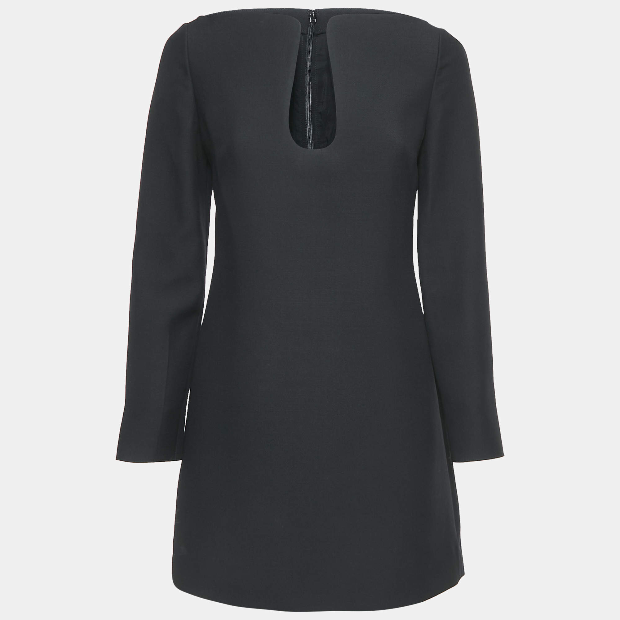 Valentino Black Wool Blend Neck Detail Mini Dress S