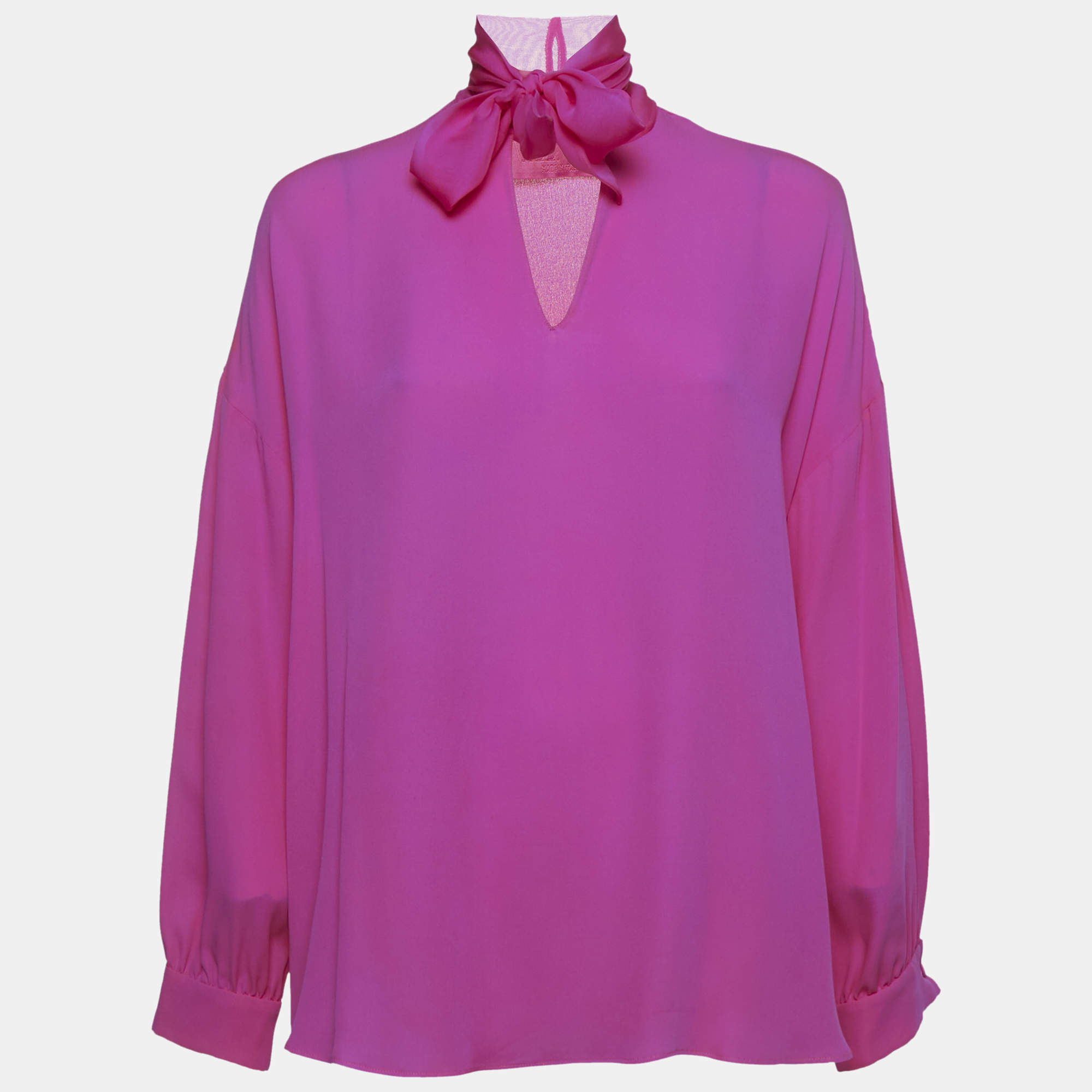 Valentino Pink Silk Tie-Up Neck Detail Oversized Blouse S