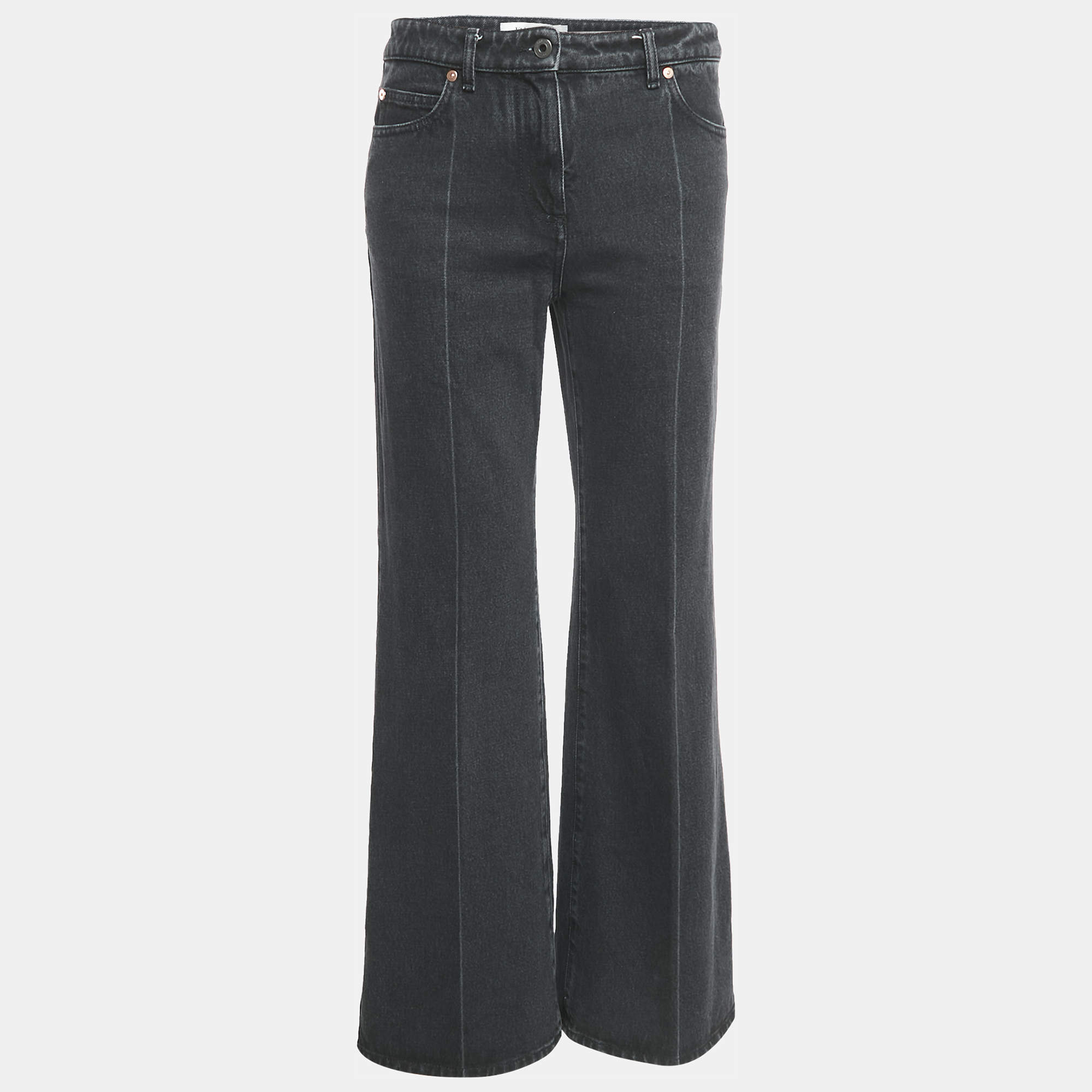 Valentino Charcoal Black Denim Wide-Leg Jeans S Waist 27"