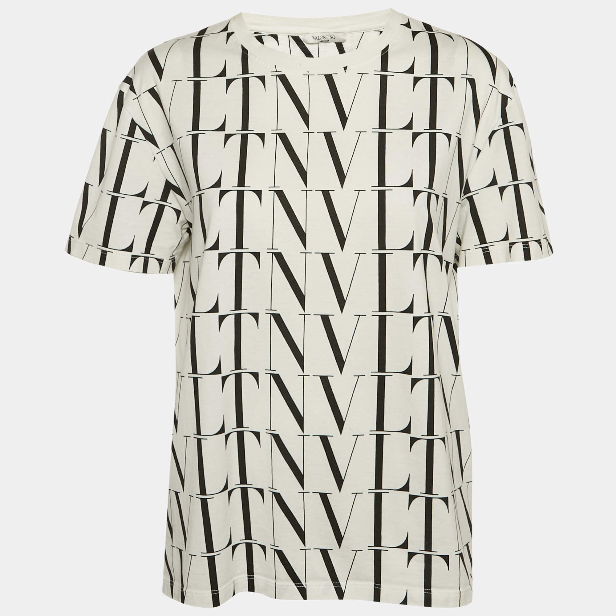 Valentino White/Black VLTN Print Jersey Crewneck T-Shirt M