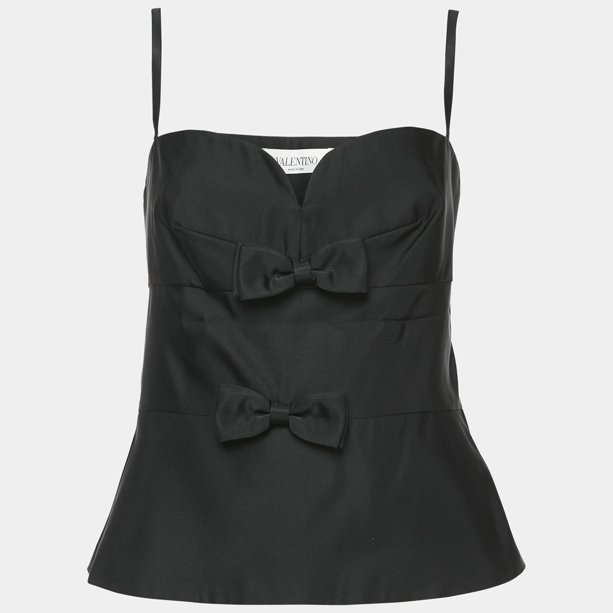 Valentino Black Silk Sweetheart Neck Sleeveless Top L