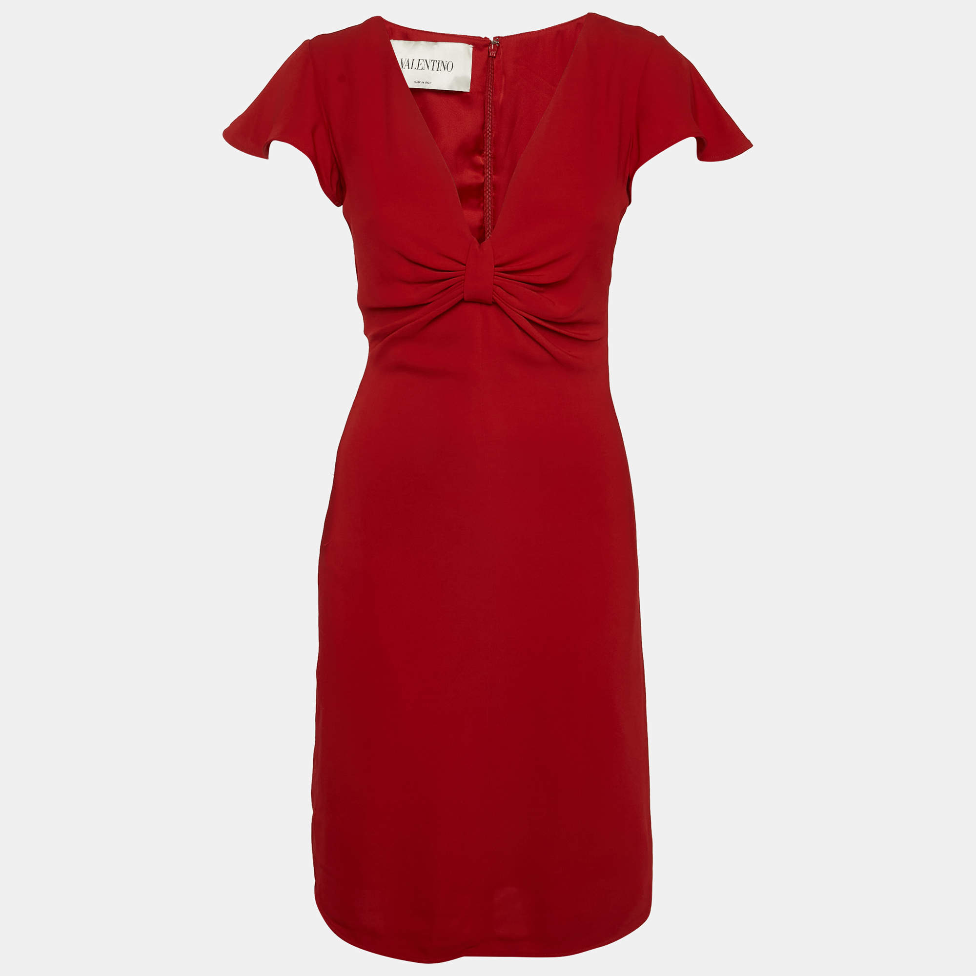 Valentino Red Crepe Cap Sleeve Short Dress S
