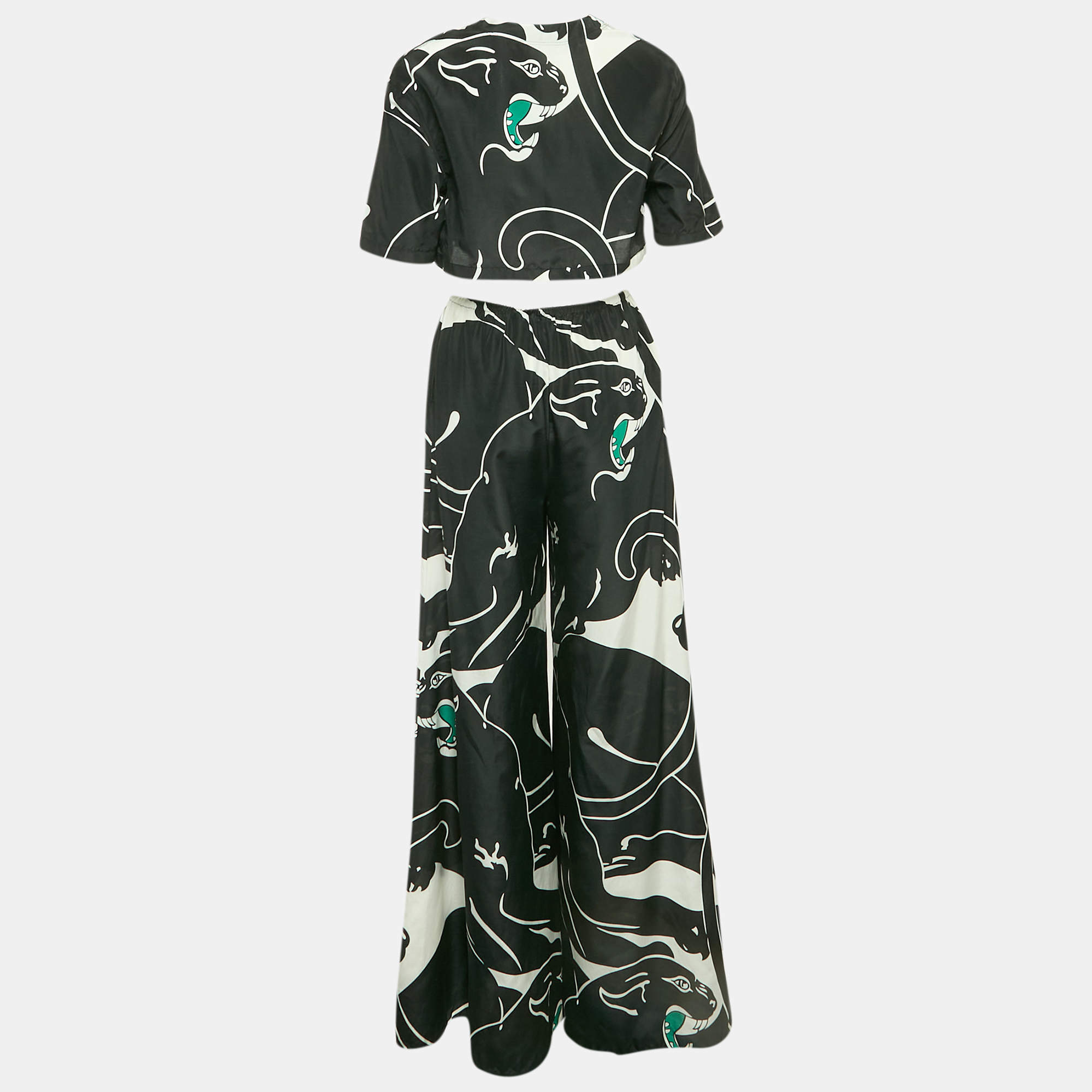 Valentino Black/White Printed Cotton Blend Top and Trousers Set S