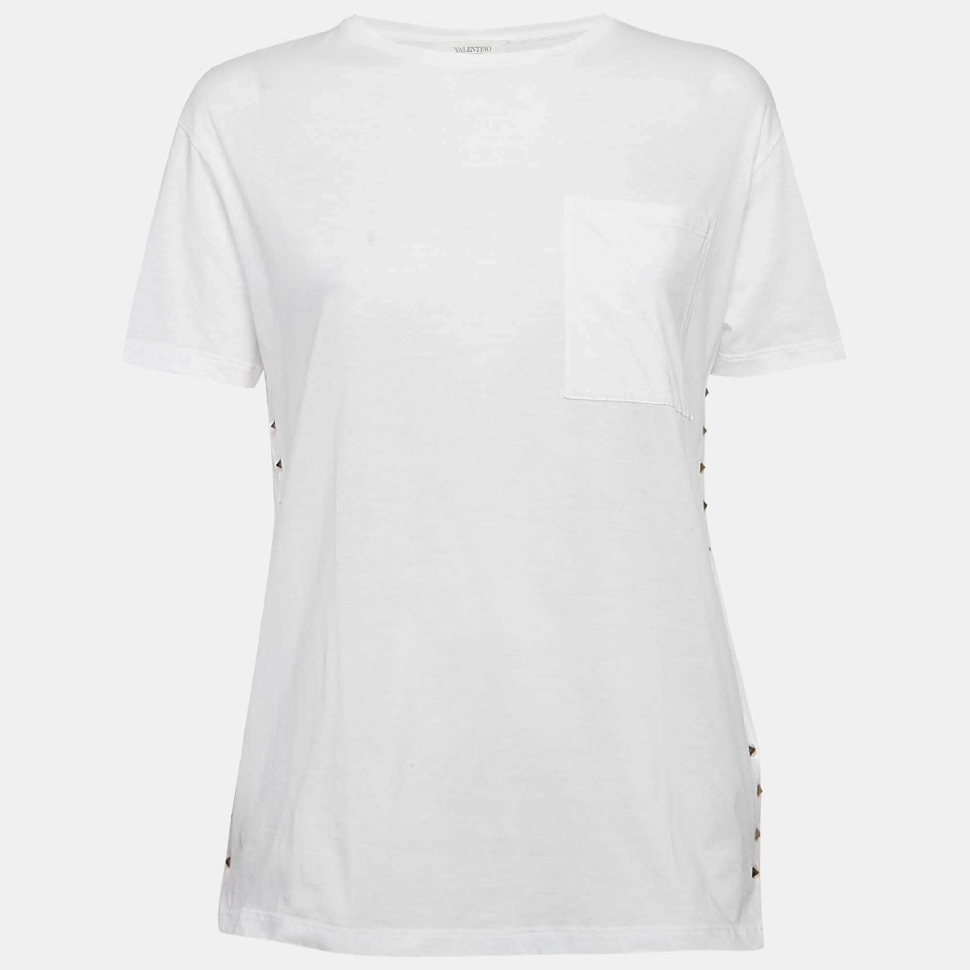 Valentino White Rockstud Detail Jersey T-Shirt XS