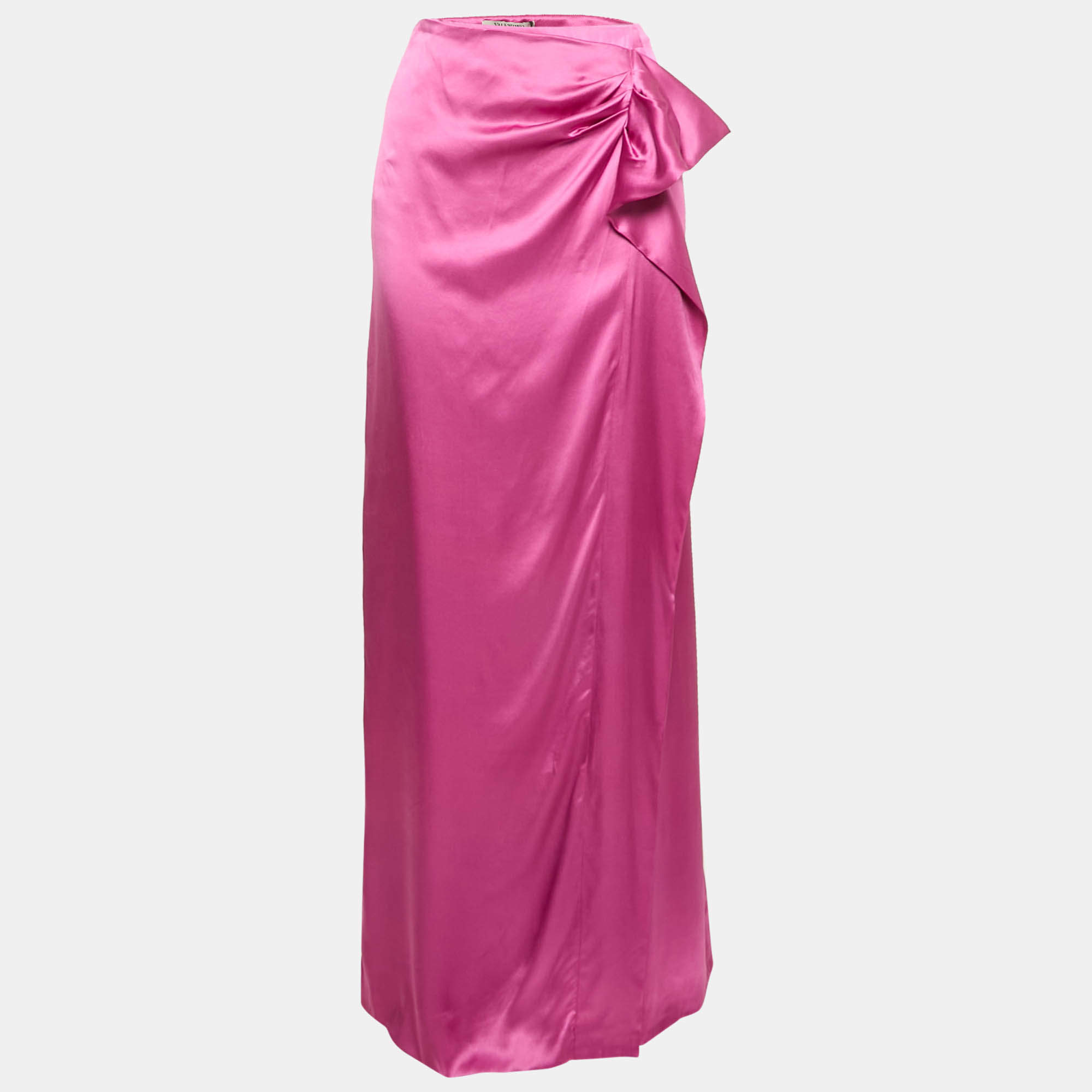 Valentino Pink Silk Draped Long Skirt XL