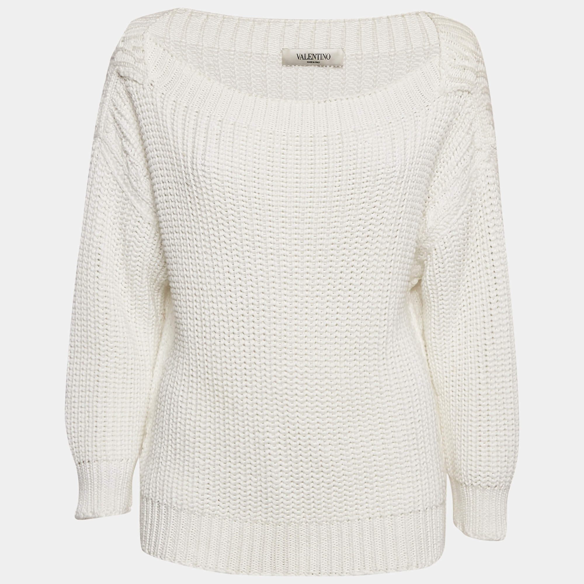 Pre Owned Valentino White Crochet Cotton Knit Long Sleeve Sweater S