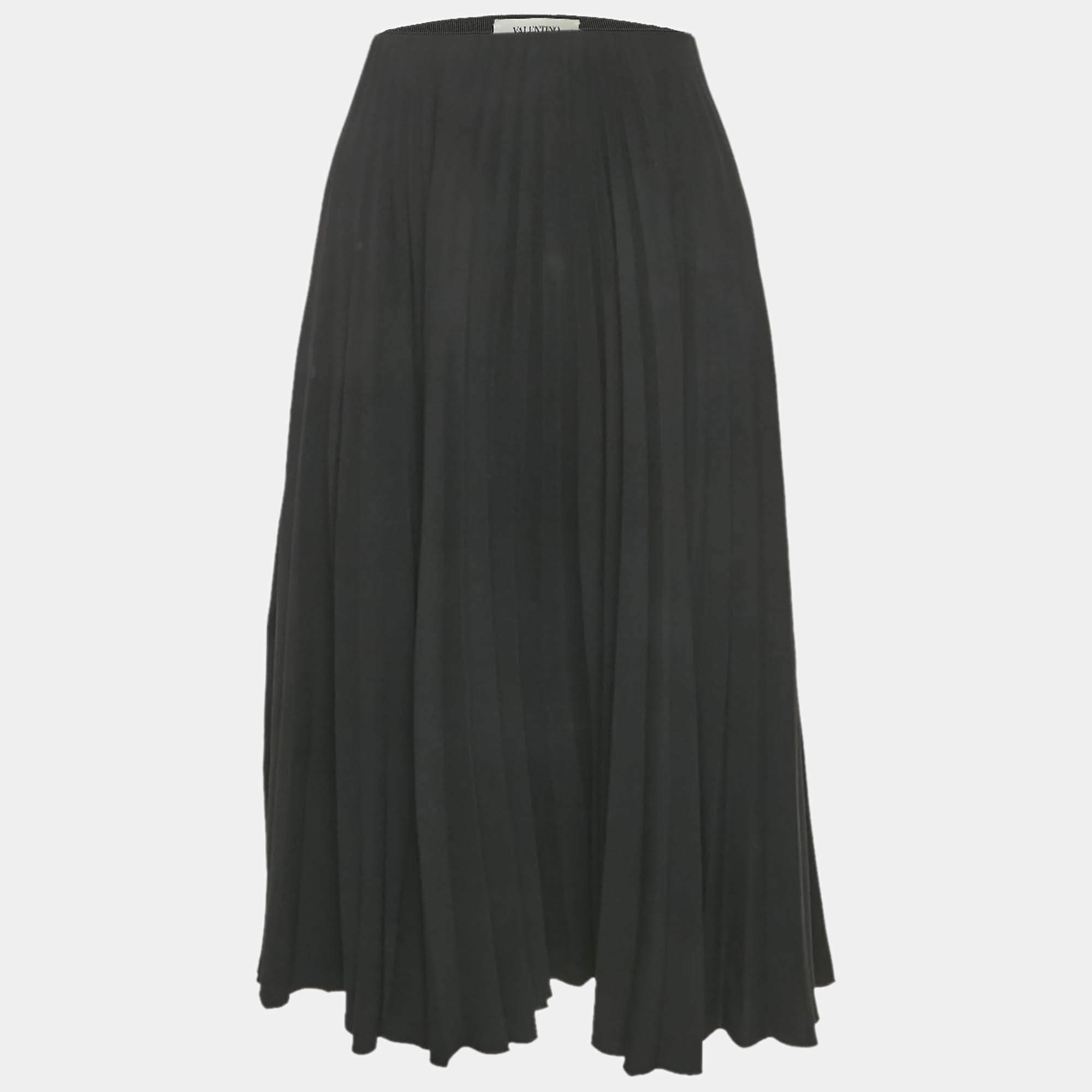 Valentino Black Crepe Pleated Midi Skirt M