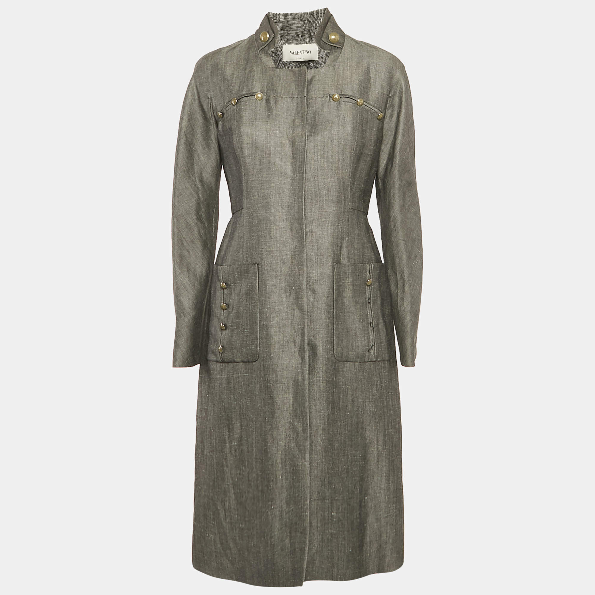 Valentino Grey Linen and Wool Blend Mid-Length Coat M