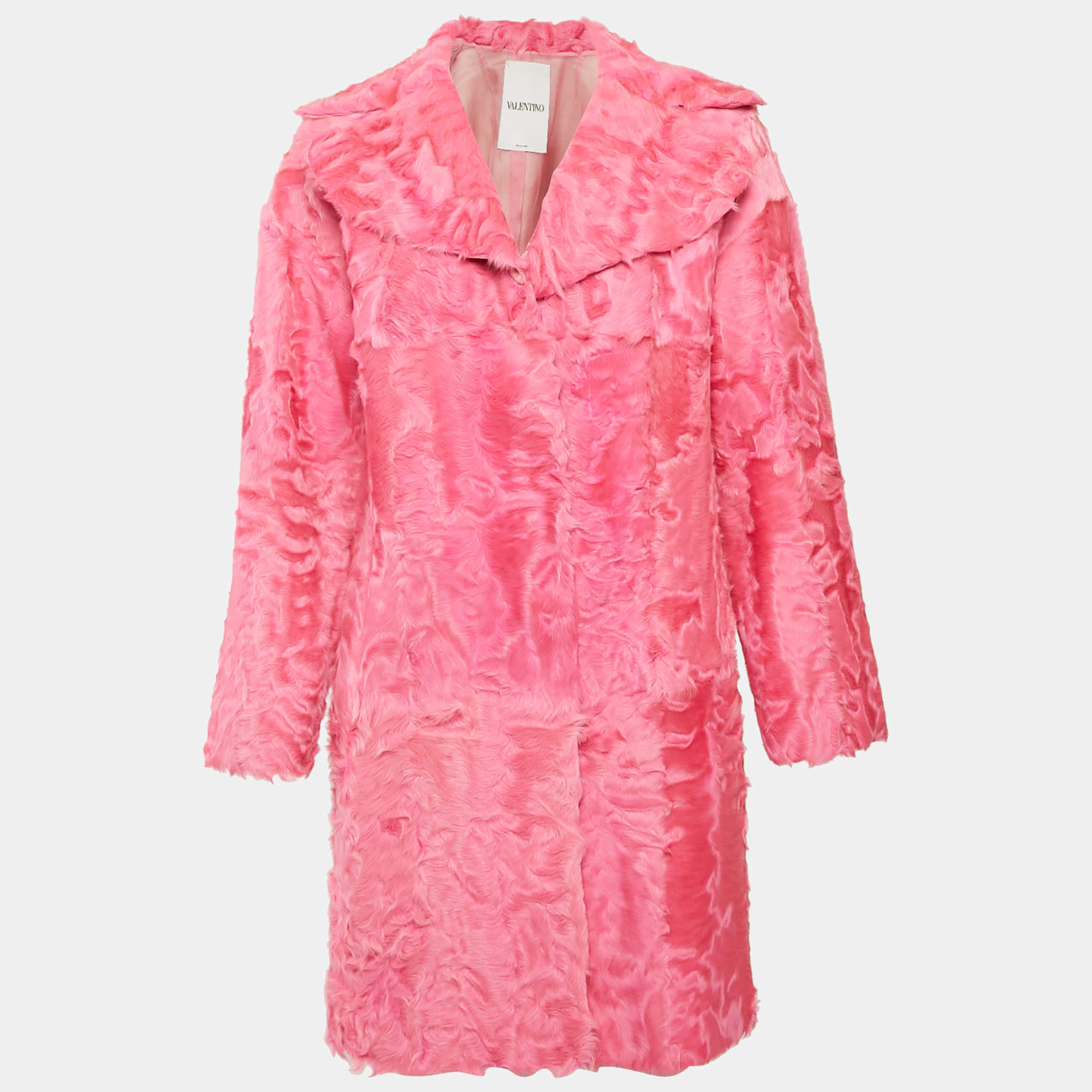 Valentino Vintage Pink Fur Mid-Length Coat S