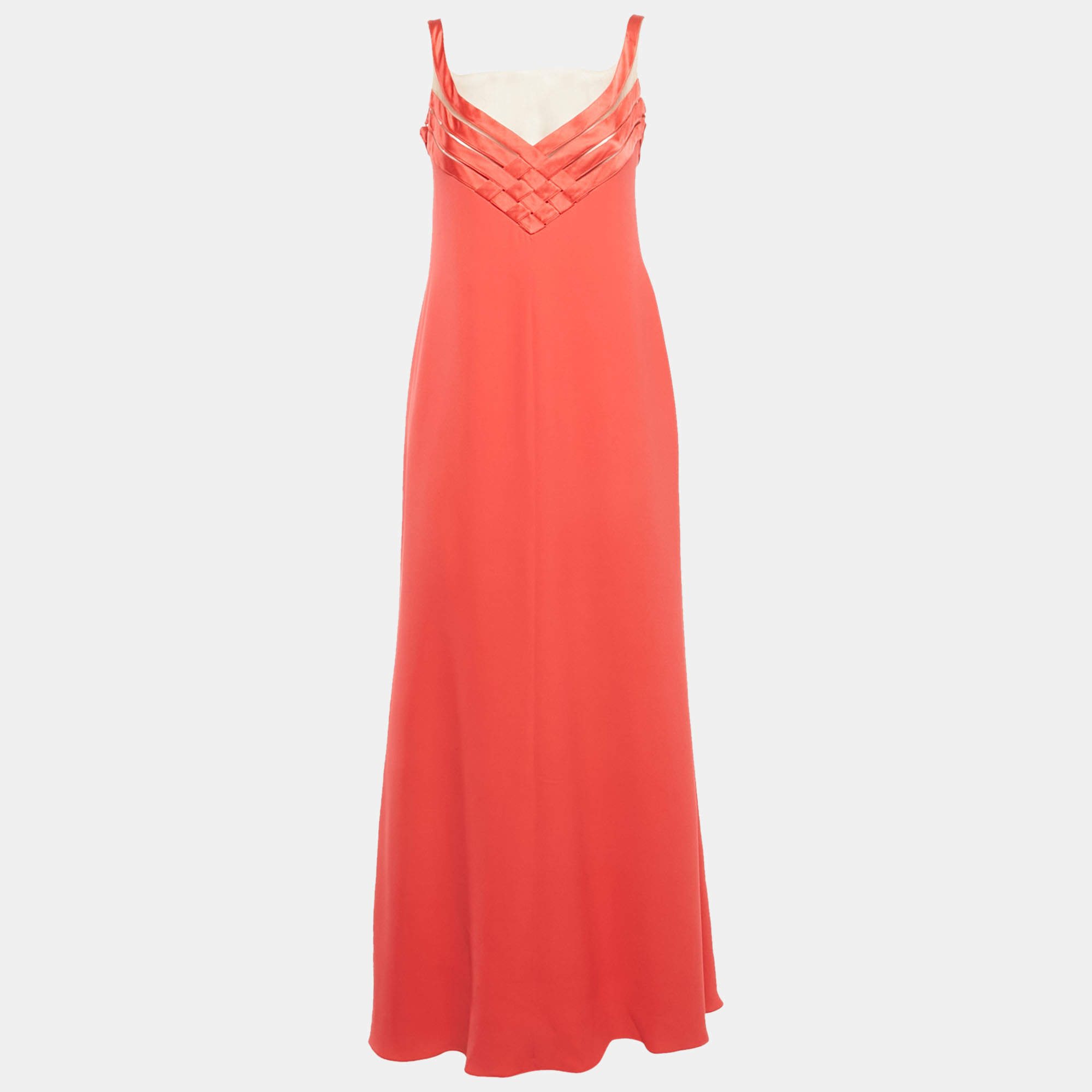 مملوكة مسبقًا Valentino Pink Crepe & Satin Detail Sleevveless Maxi Dress L
