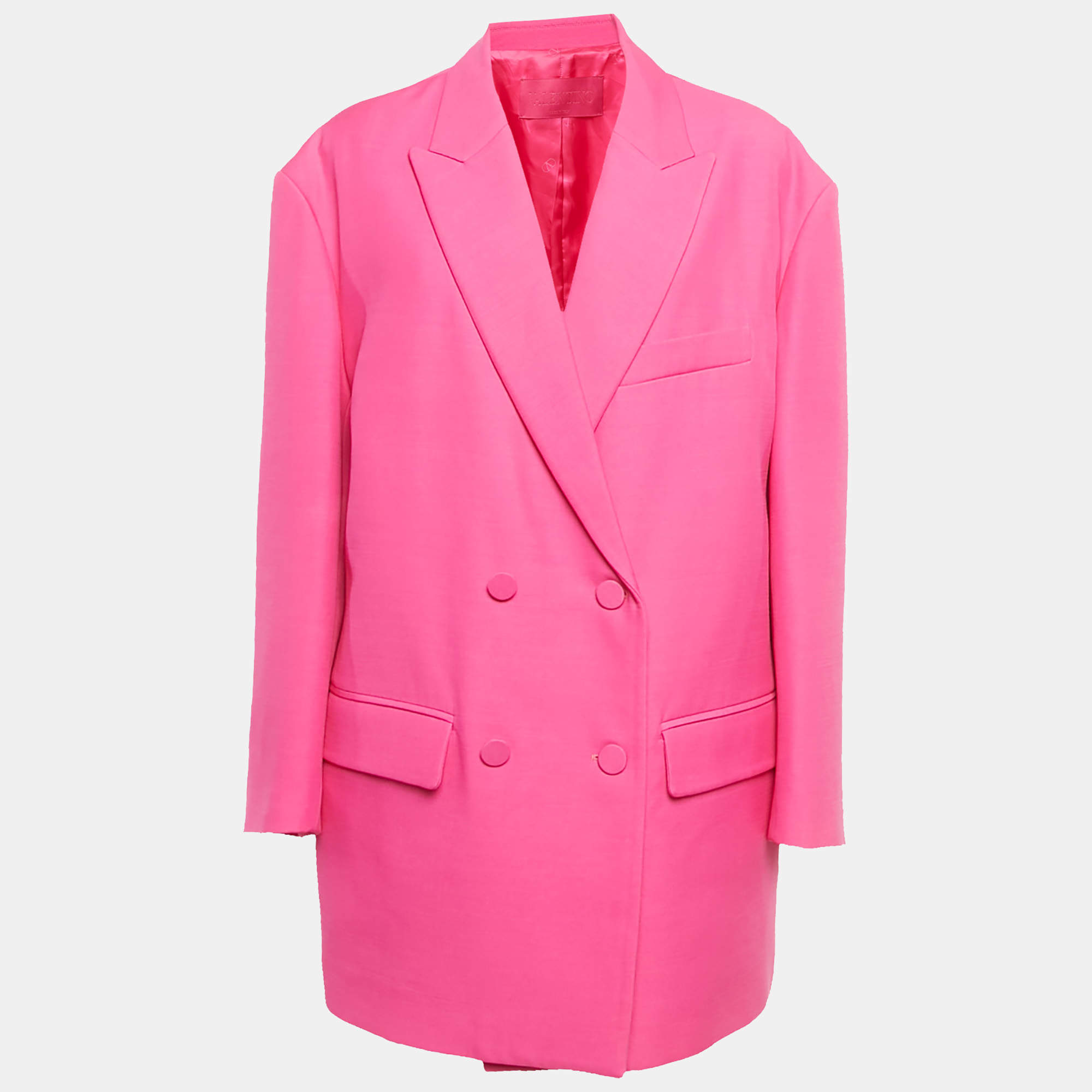 Pre Owned Valentino Pink Wool and Silk 3 Pc Skirt Suit M