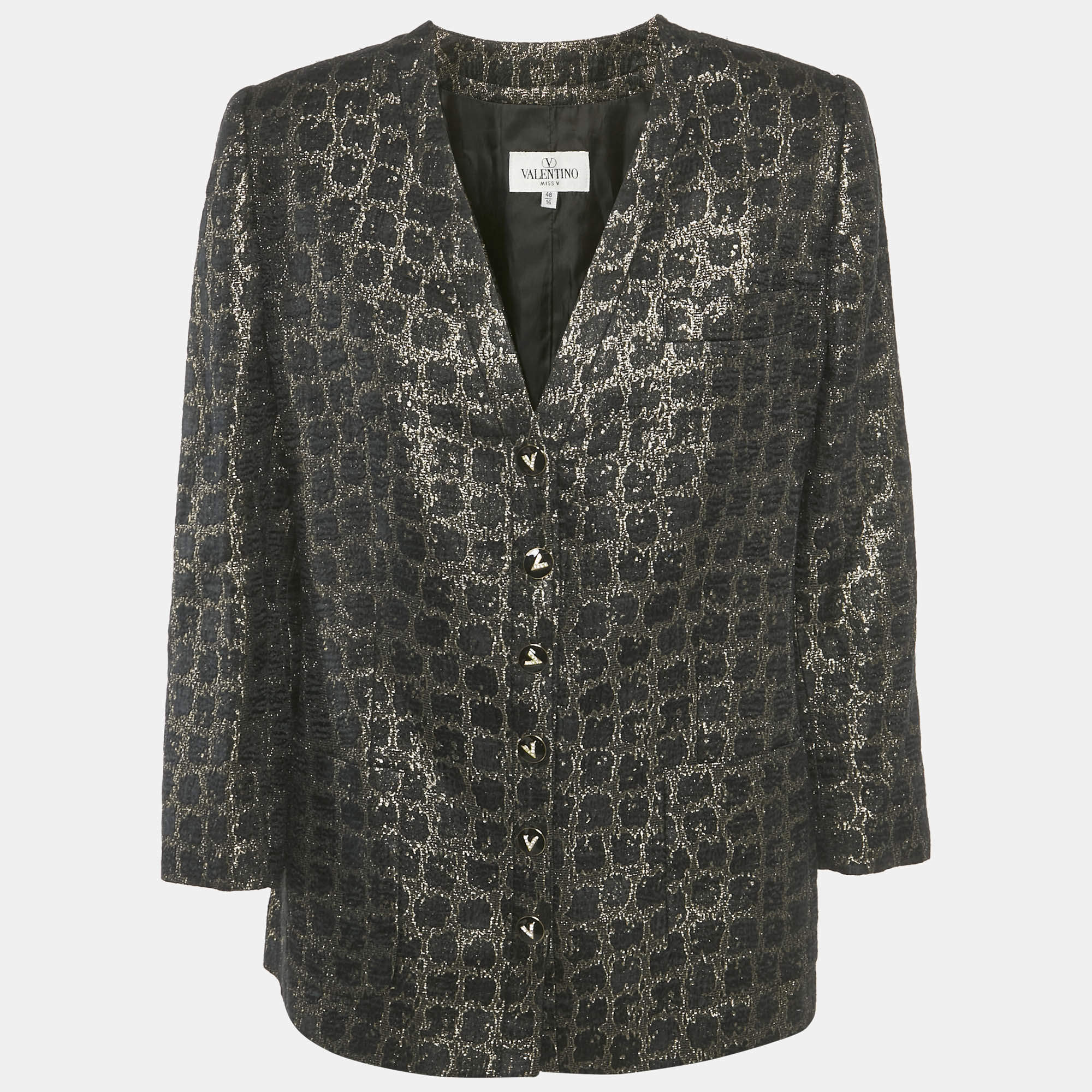Pre Owned Valentino Vintage Black/Gold Brocade Jacket L
