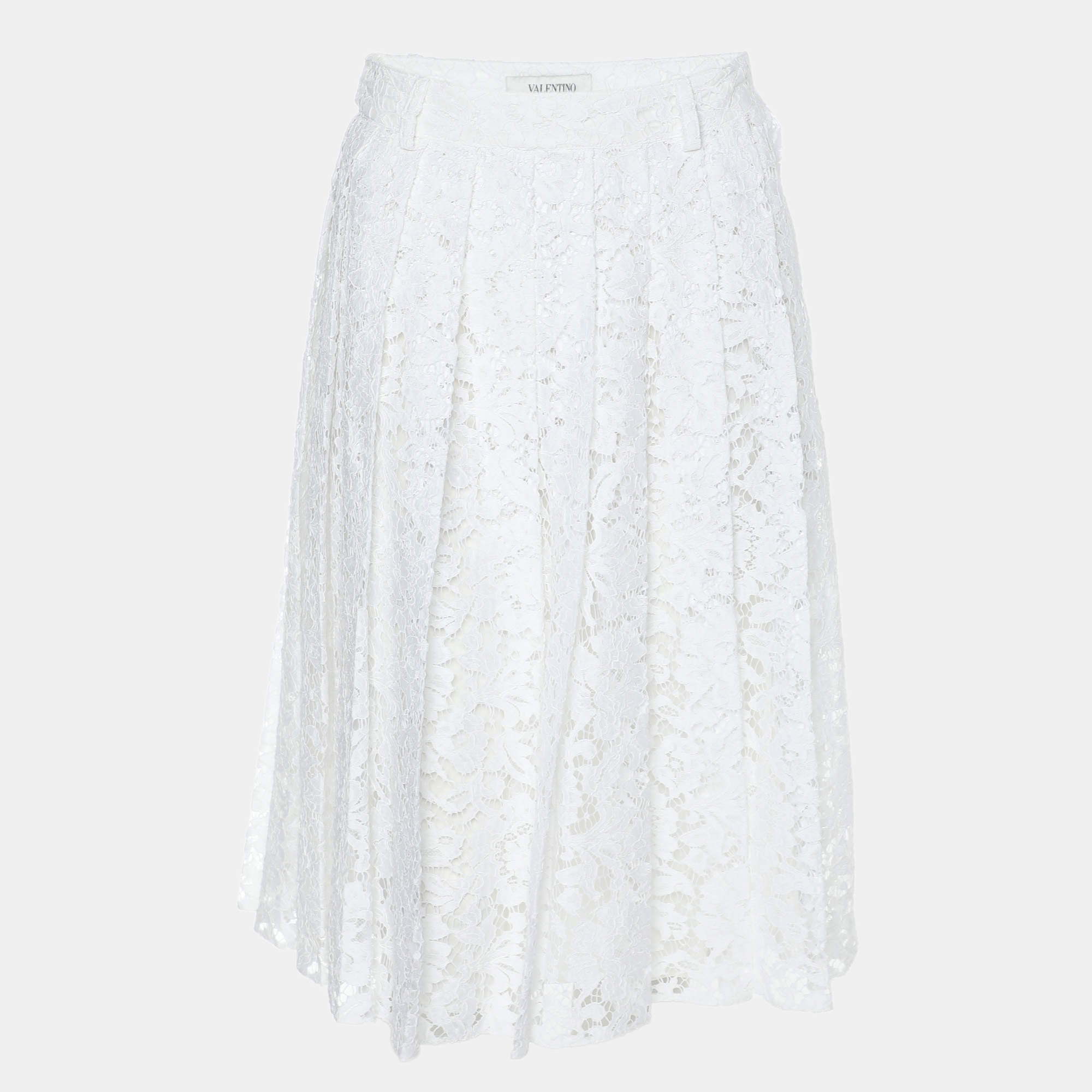 Valentino White Floral Lace Skirt S
