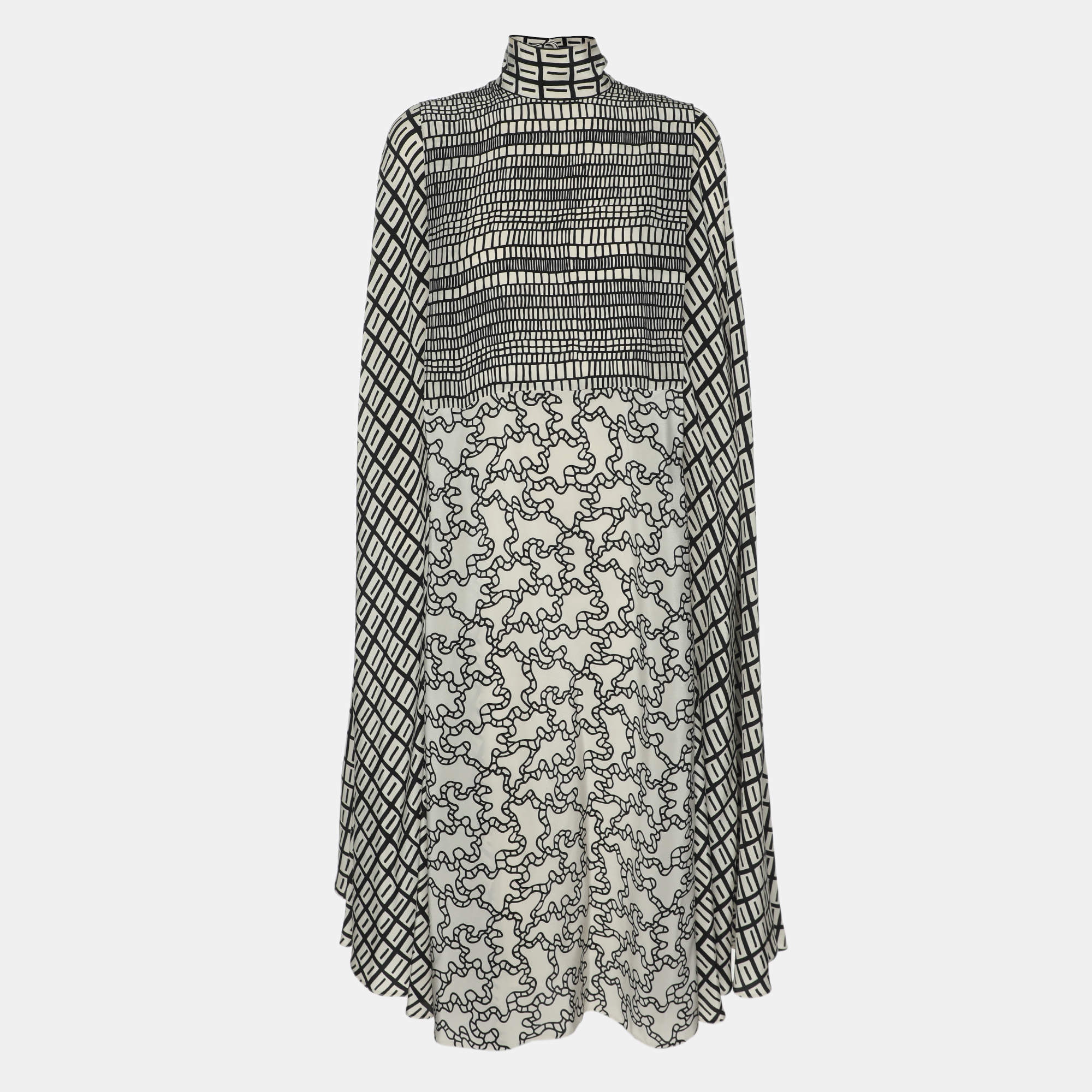 Valentino Black/White Printed Silk Blend Kaftan Dress XS