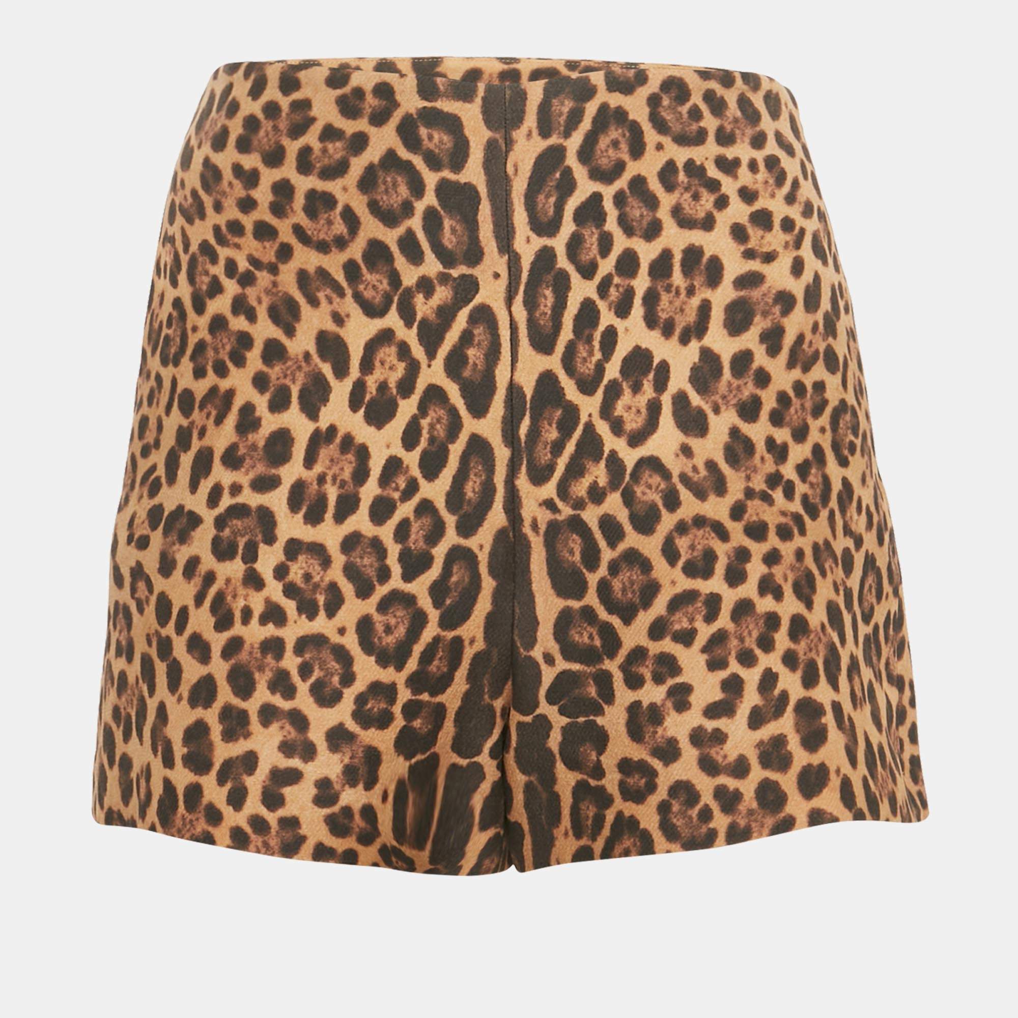 Valentino Brown Leopard Print Wool Blend Shorts S