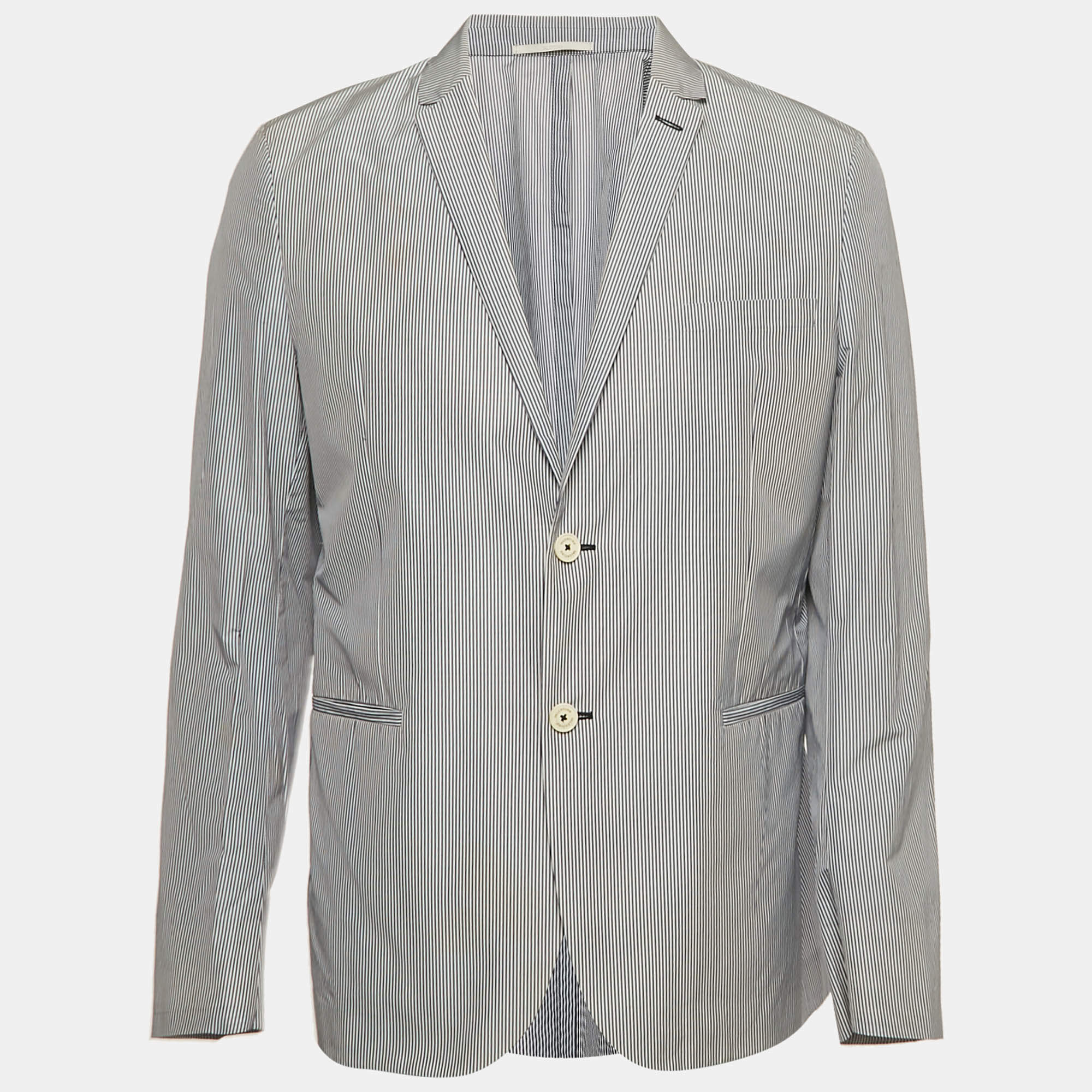 Pre Owned Valentino Blue Stripe Cotton Blend Button Front Blazer XL